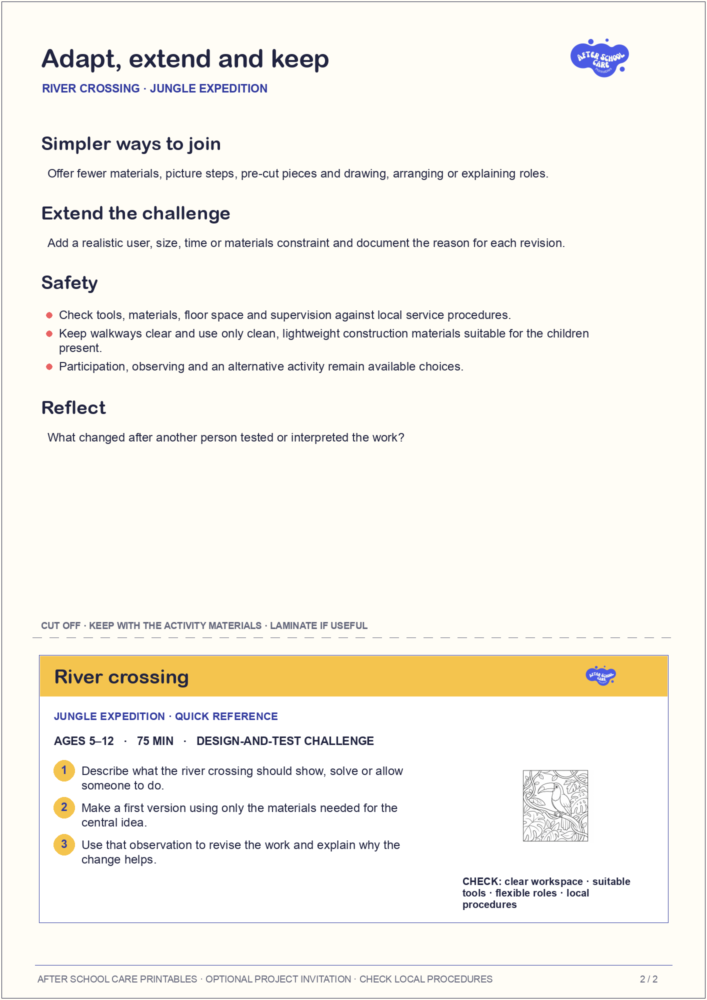 River crossing – Jungle Expedition Major Activity adaptations and quick-reference card preview