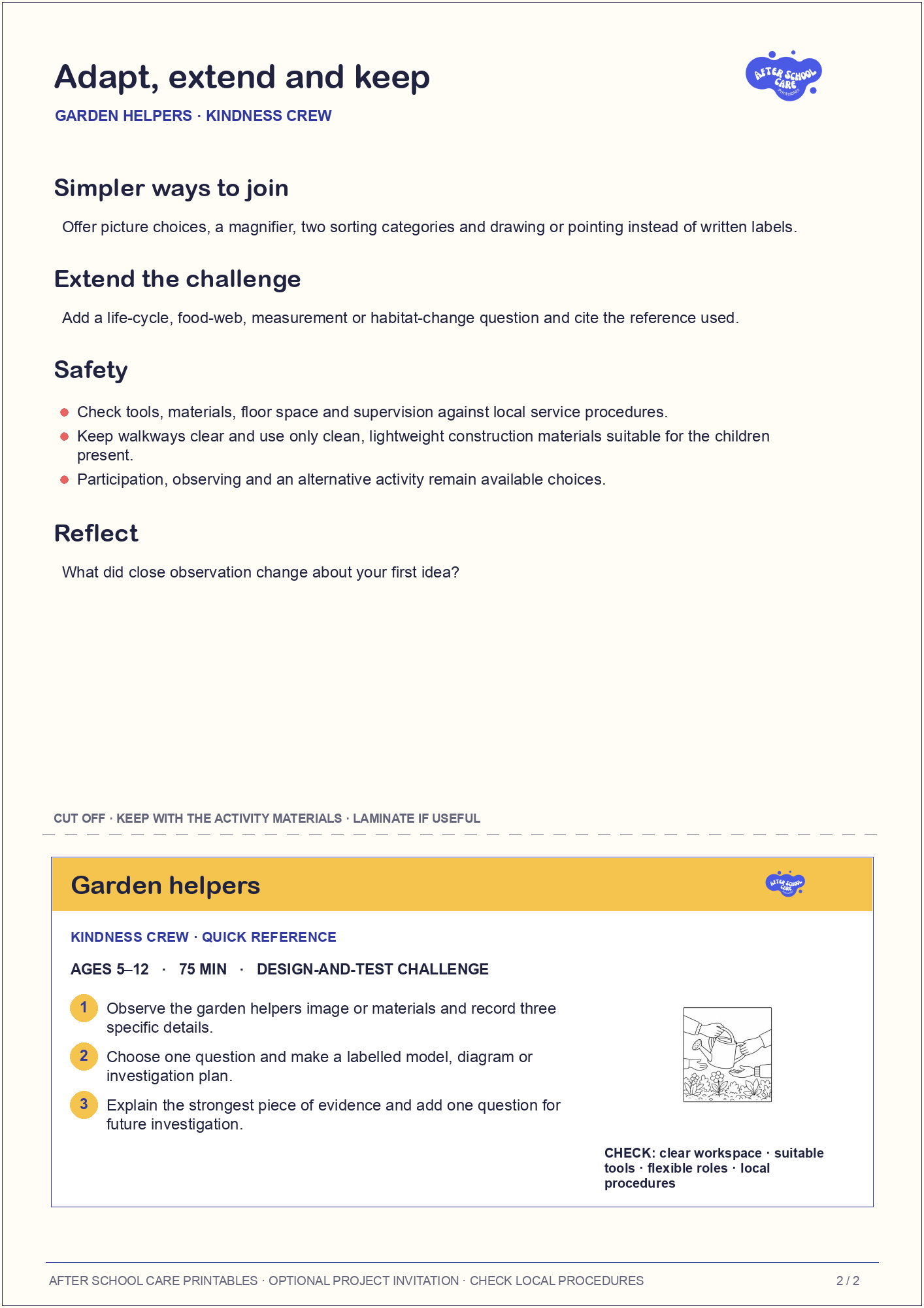 Garden helpers – Kindness Crew Major Activity adaptations and quick-reference card preview