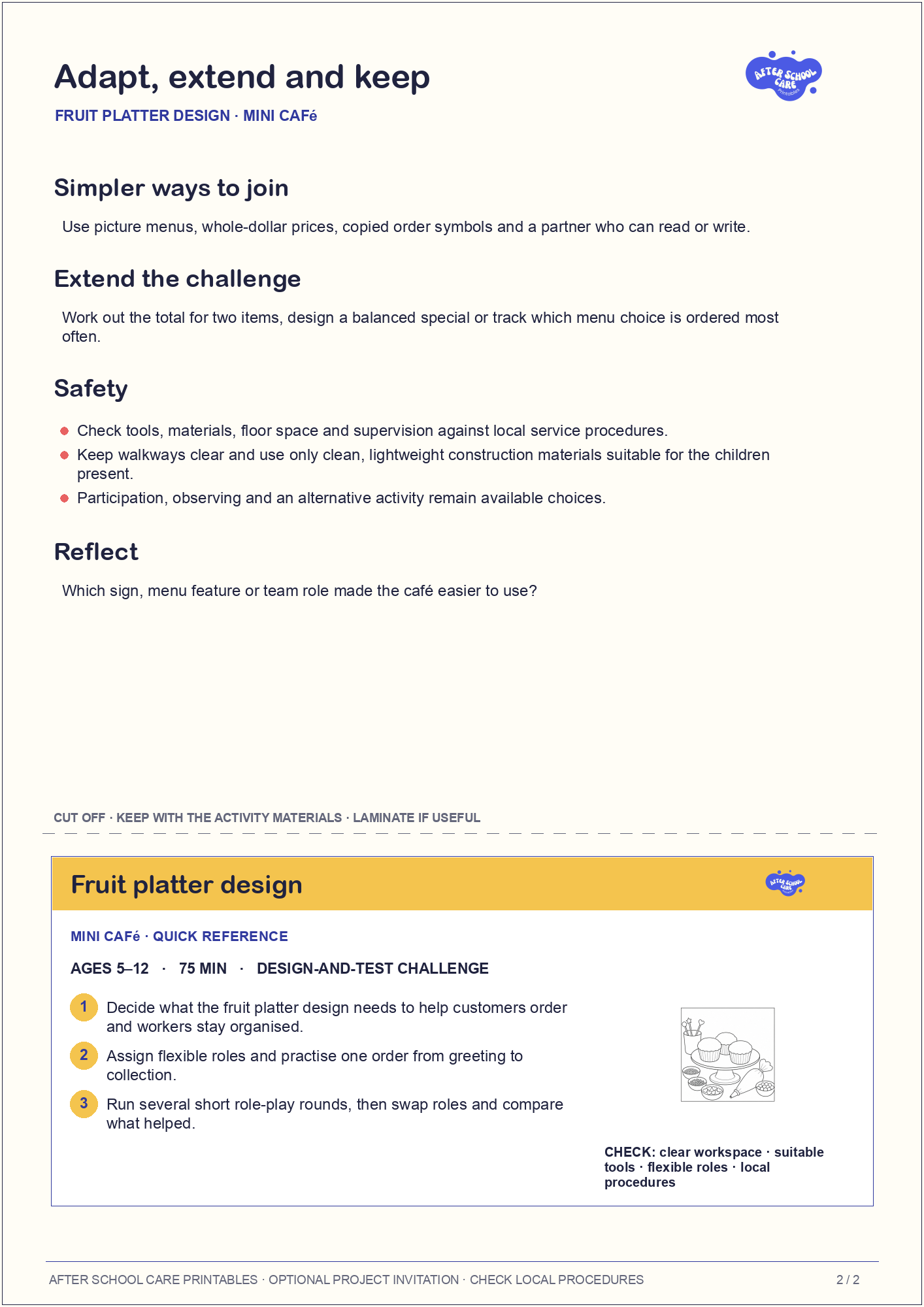Fruit platter design – Mini Café Major Activity adaptations and quick-reference card preview