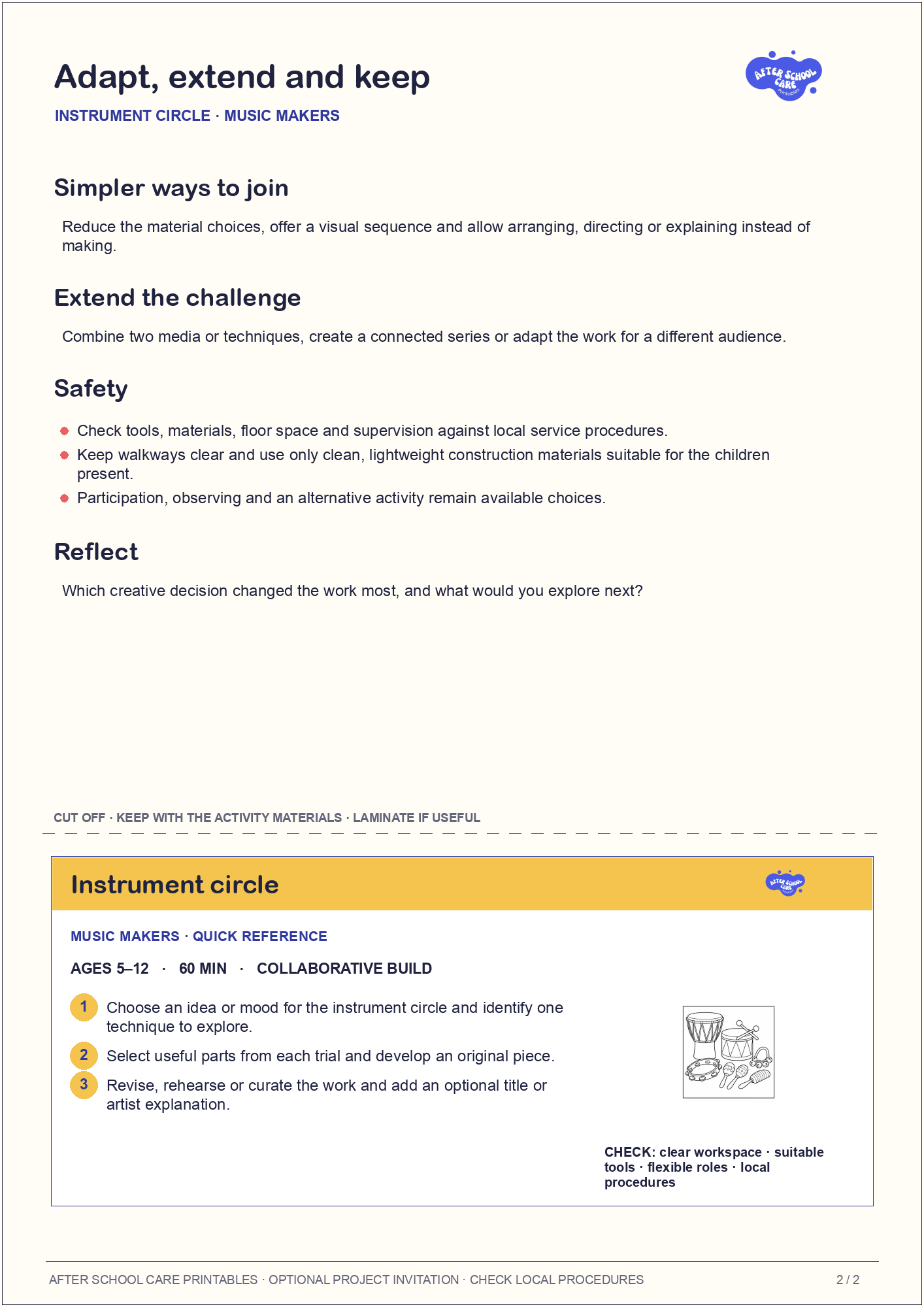 Instrument circle – Music Makers Major Activity adaptations and quick-reference card preview