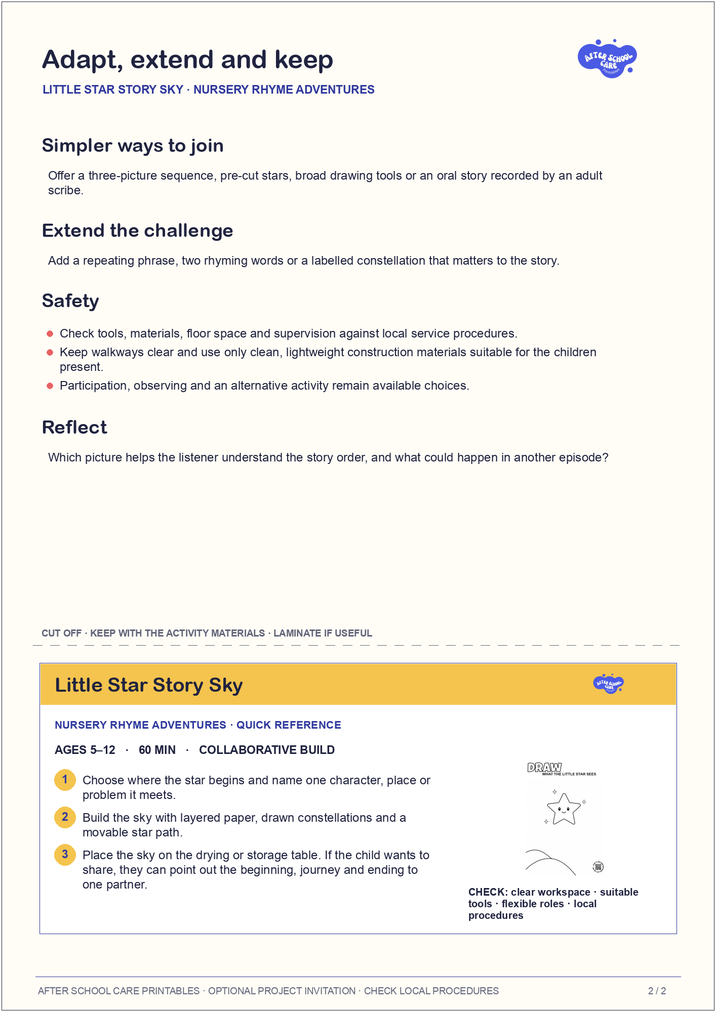 Little Star Story Sky – Nursery Rhyme Adventures Major Activity adaptations and quick-reference card preview