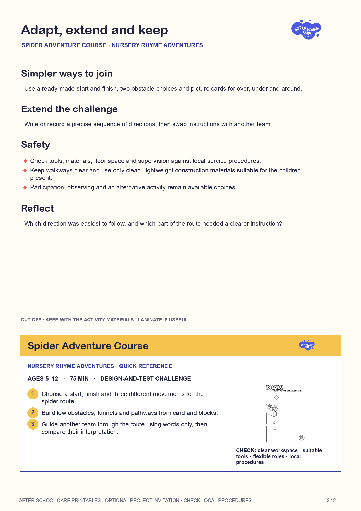 Spider Adventure Course – Nursery Rhyme Adventures Major Activity adaptations and quick-reference card preview