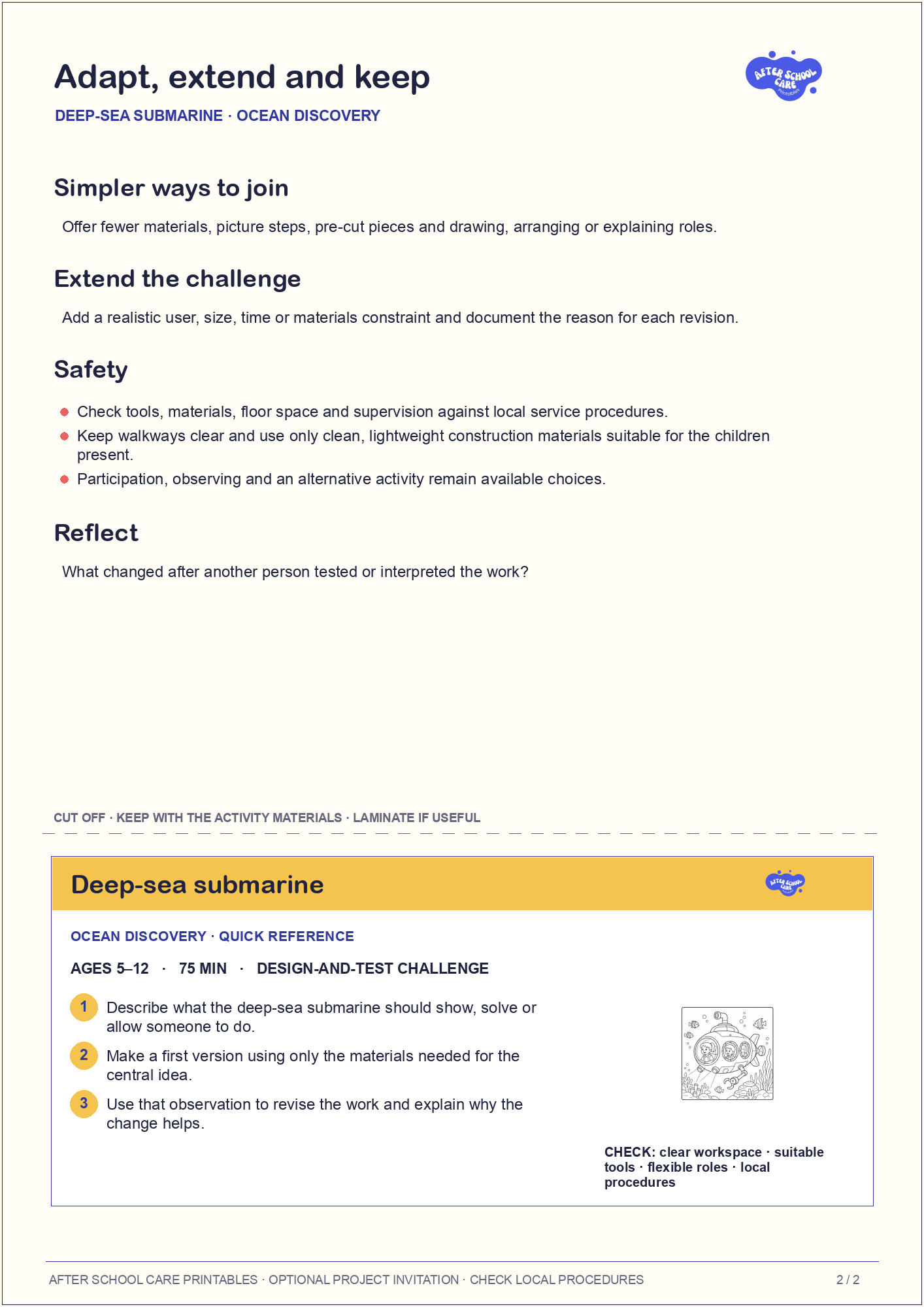 Deep-sea submarine – Ocean Discovery Major Activity adaptations and quick-reference card preview