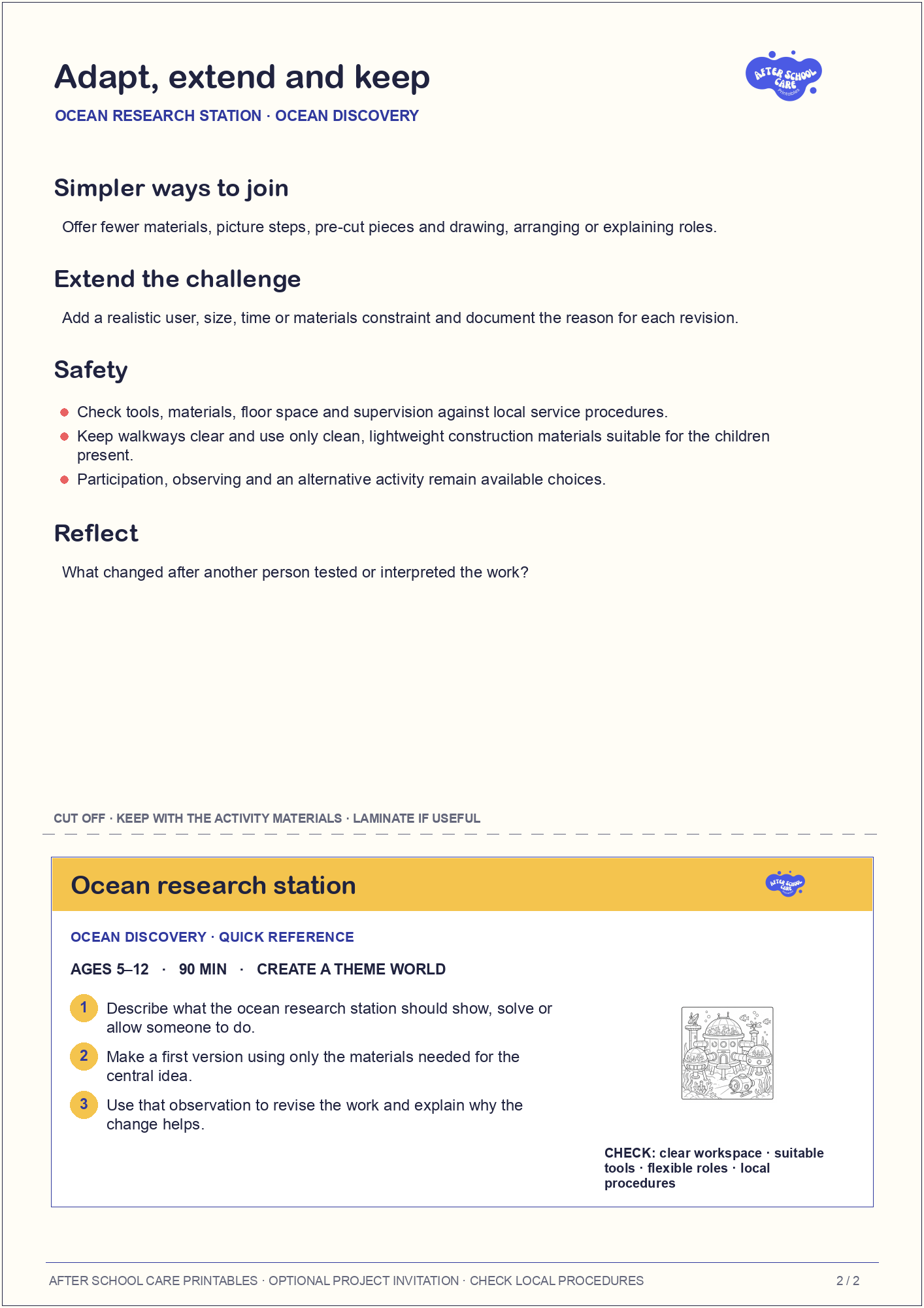 Ocean research station – Ocean Discovery Major Activity adaptations and quick-reference card preview
