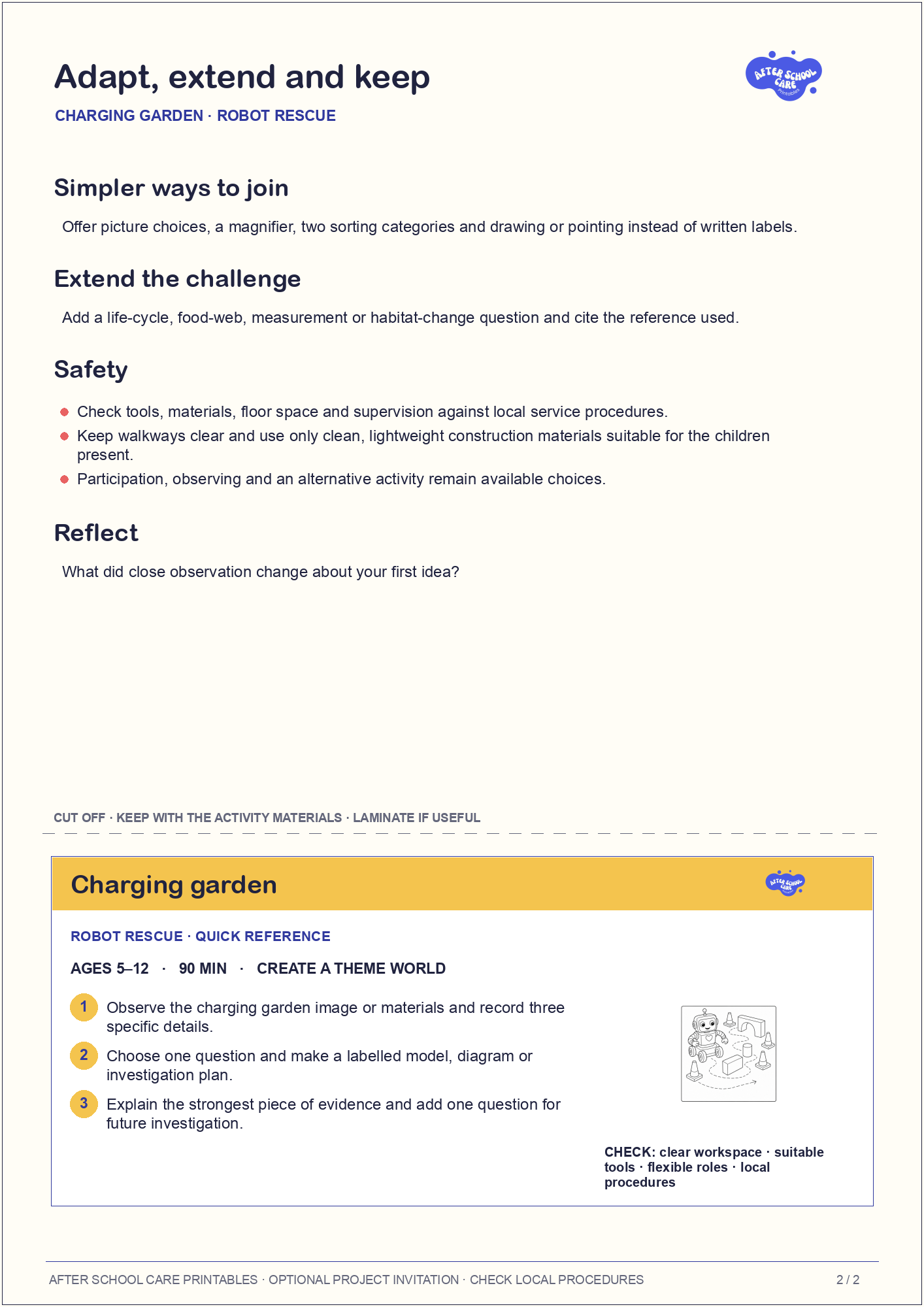 Charging garden – Robot Rescue Major Activity adaptations and quick-reference card preview