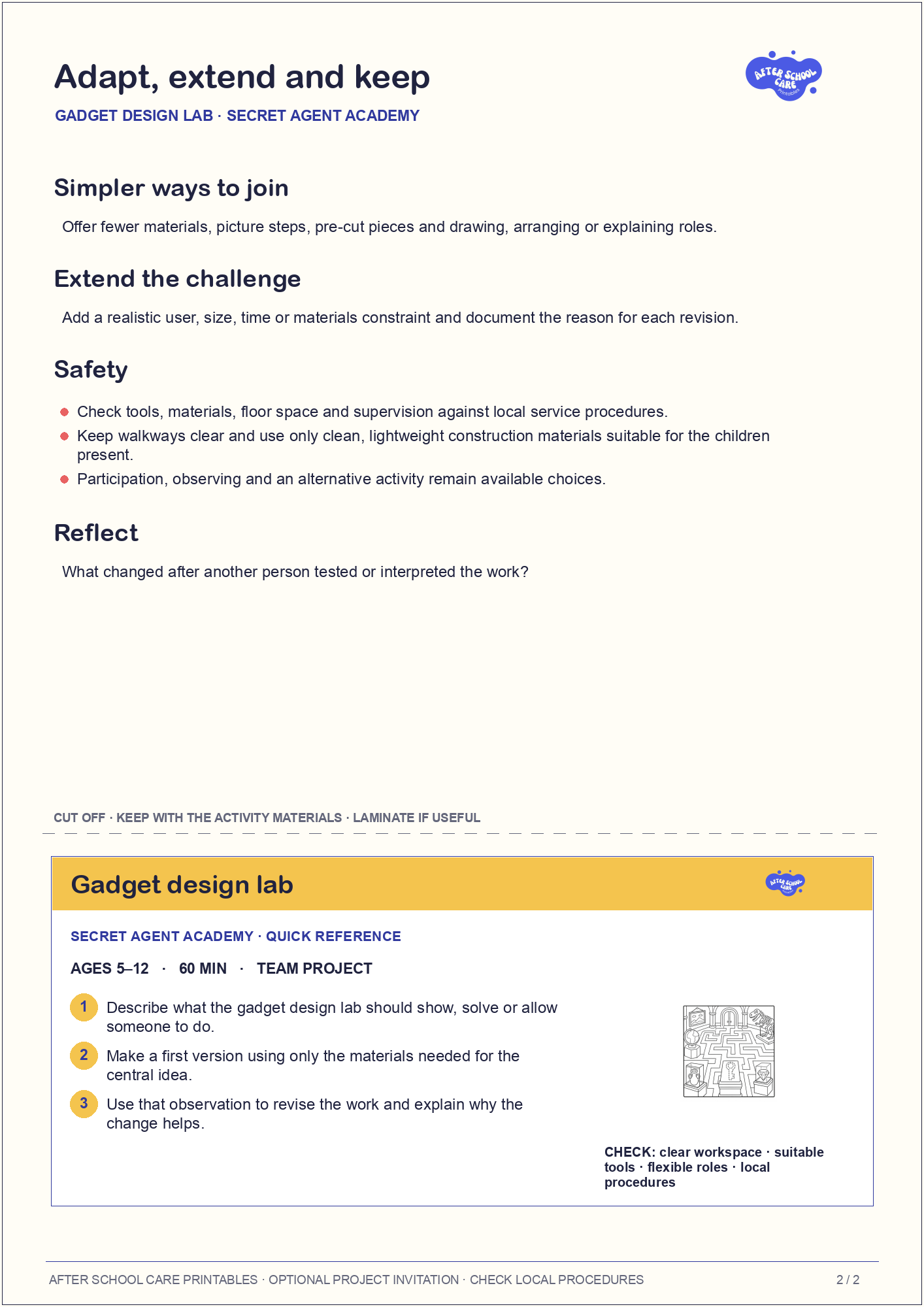 Gadget design lab – Secret Agent Academy Major Activity adaptations and quick-reference card preview