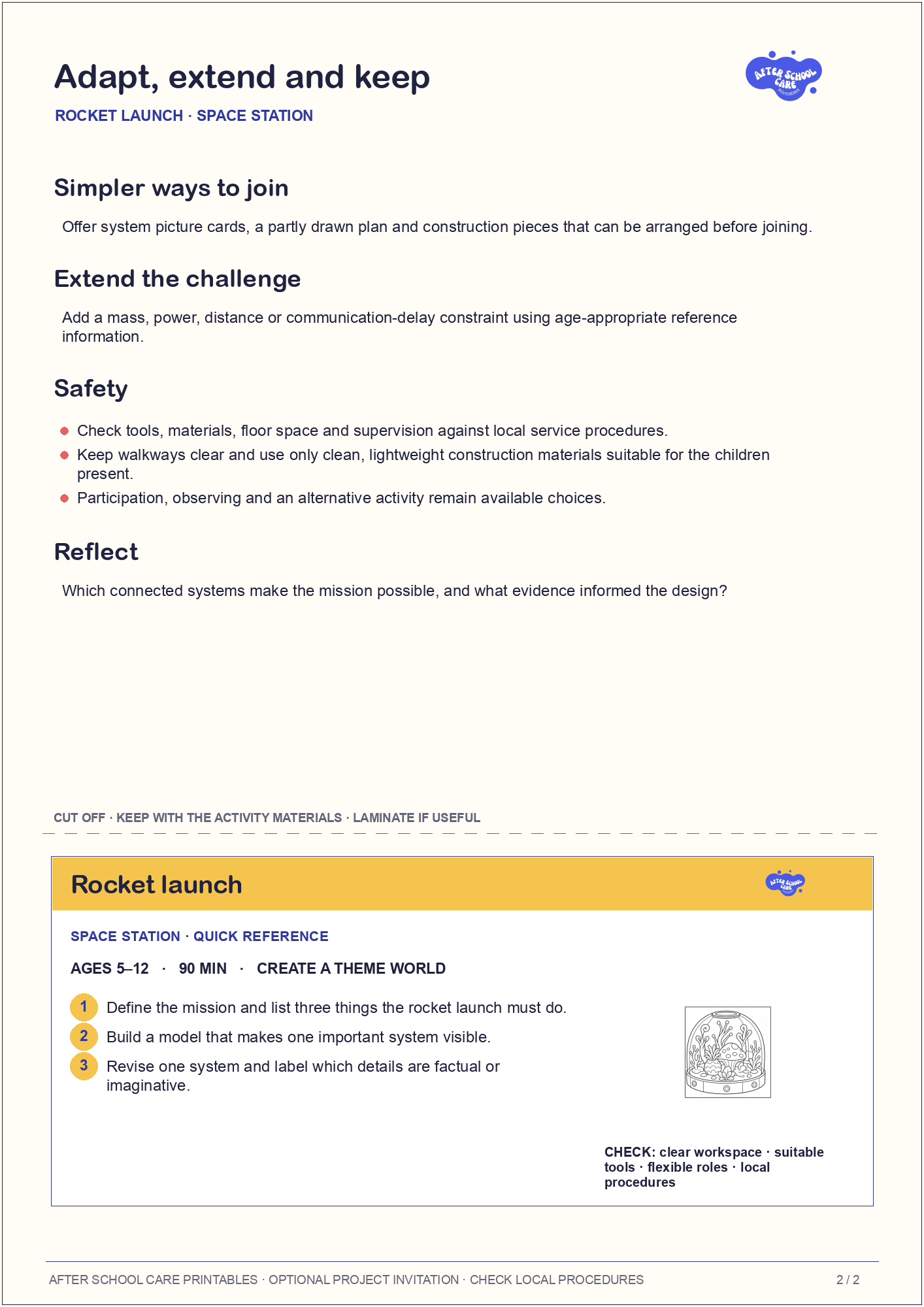 Rocket launch – Space Station Major Activity adaptations and quick-reference card preview