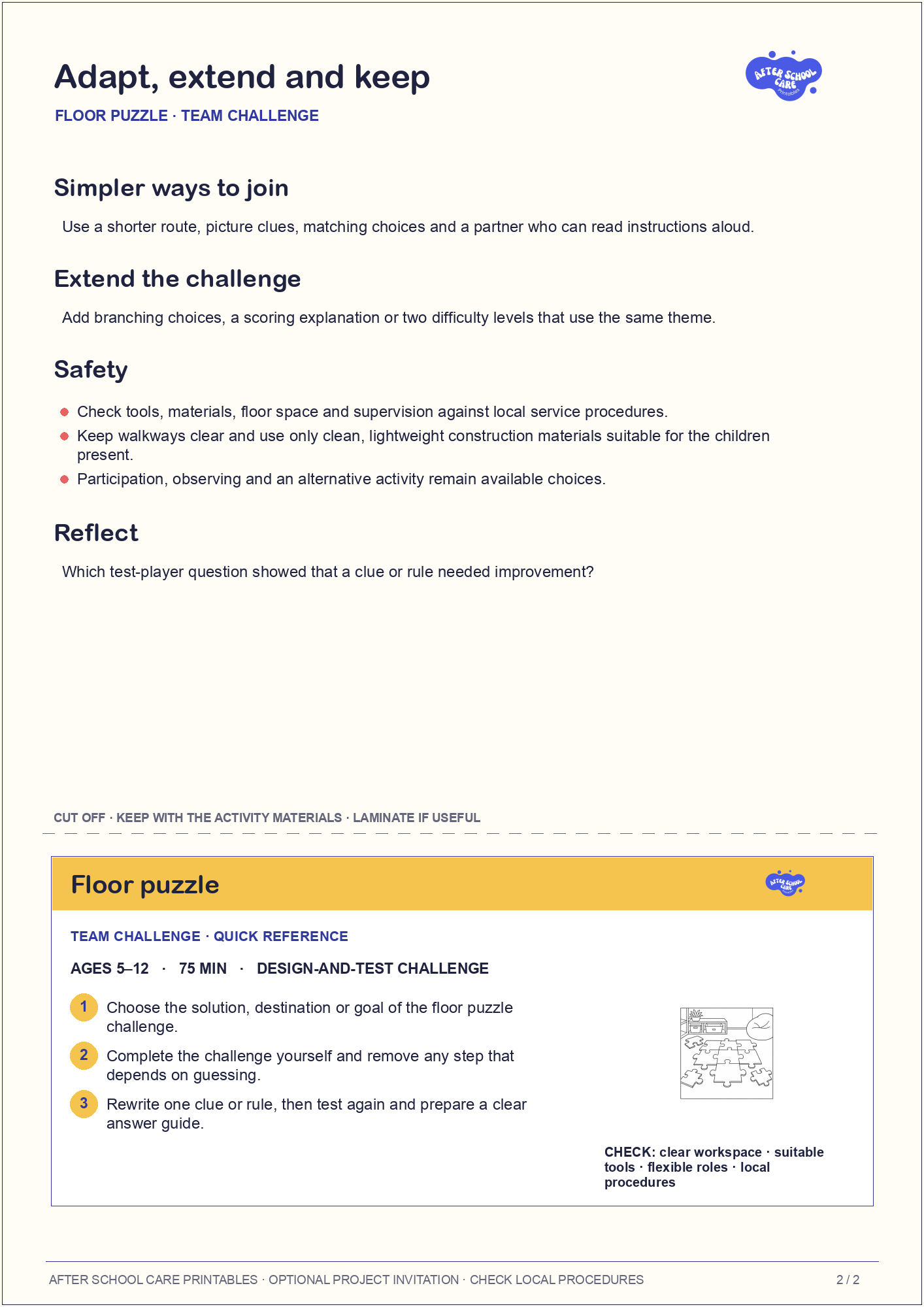 Floor puzzle – Team Challenge Major Activity adaptations and quick-reference card preview