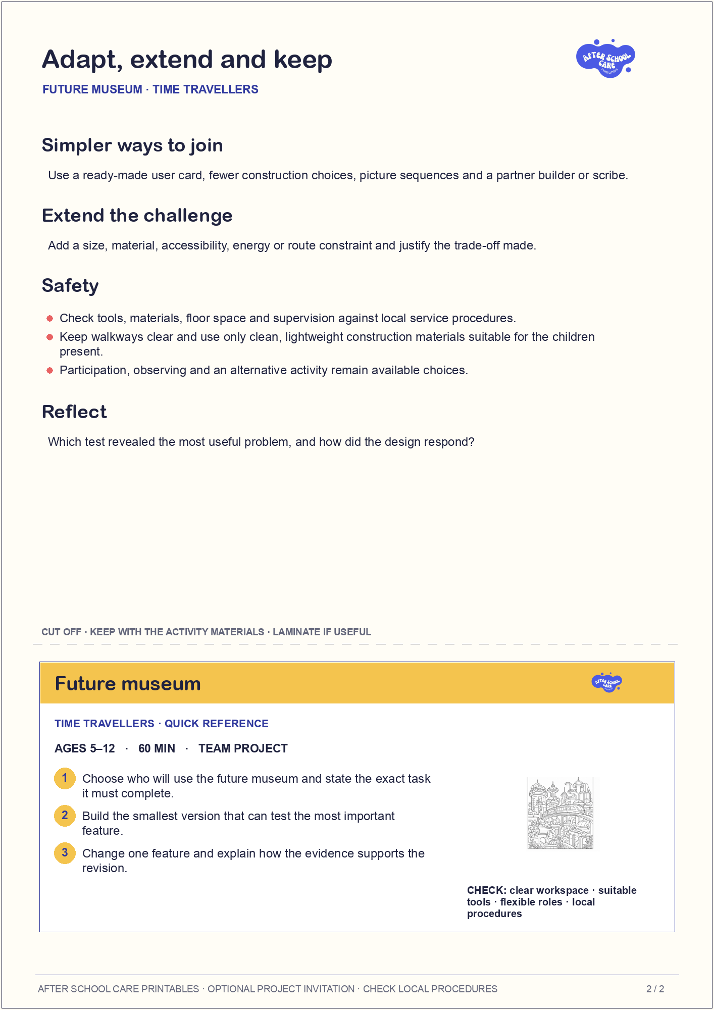 Future museum – Time Travellers Major Activity adaptations and quick-reference card preview