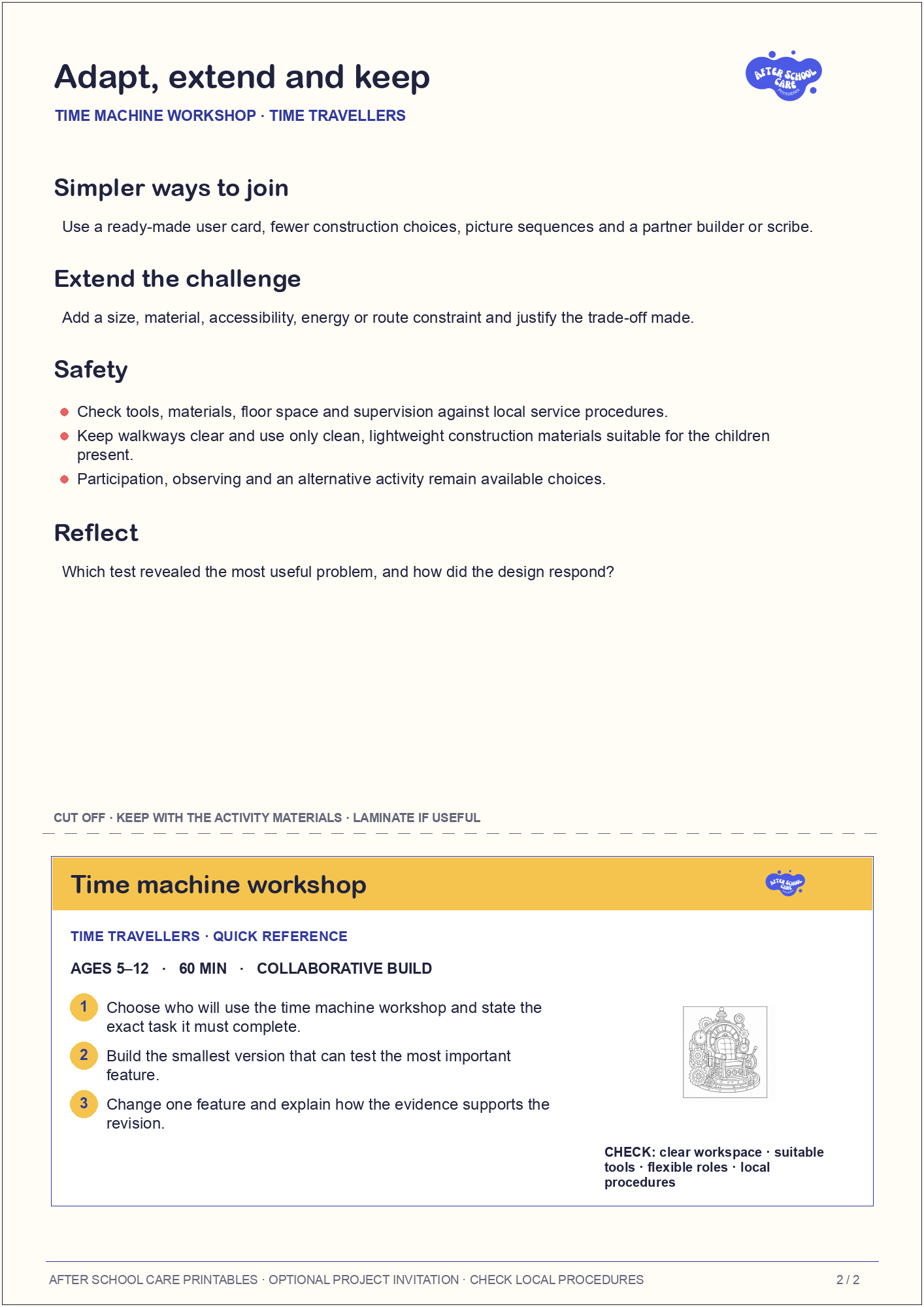 Time machine workshop – Time Travellers Major Activity adaptations and quick-reference card preview