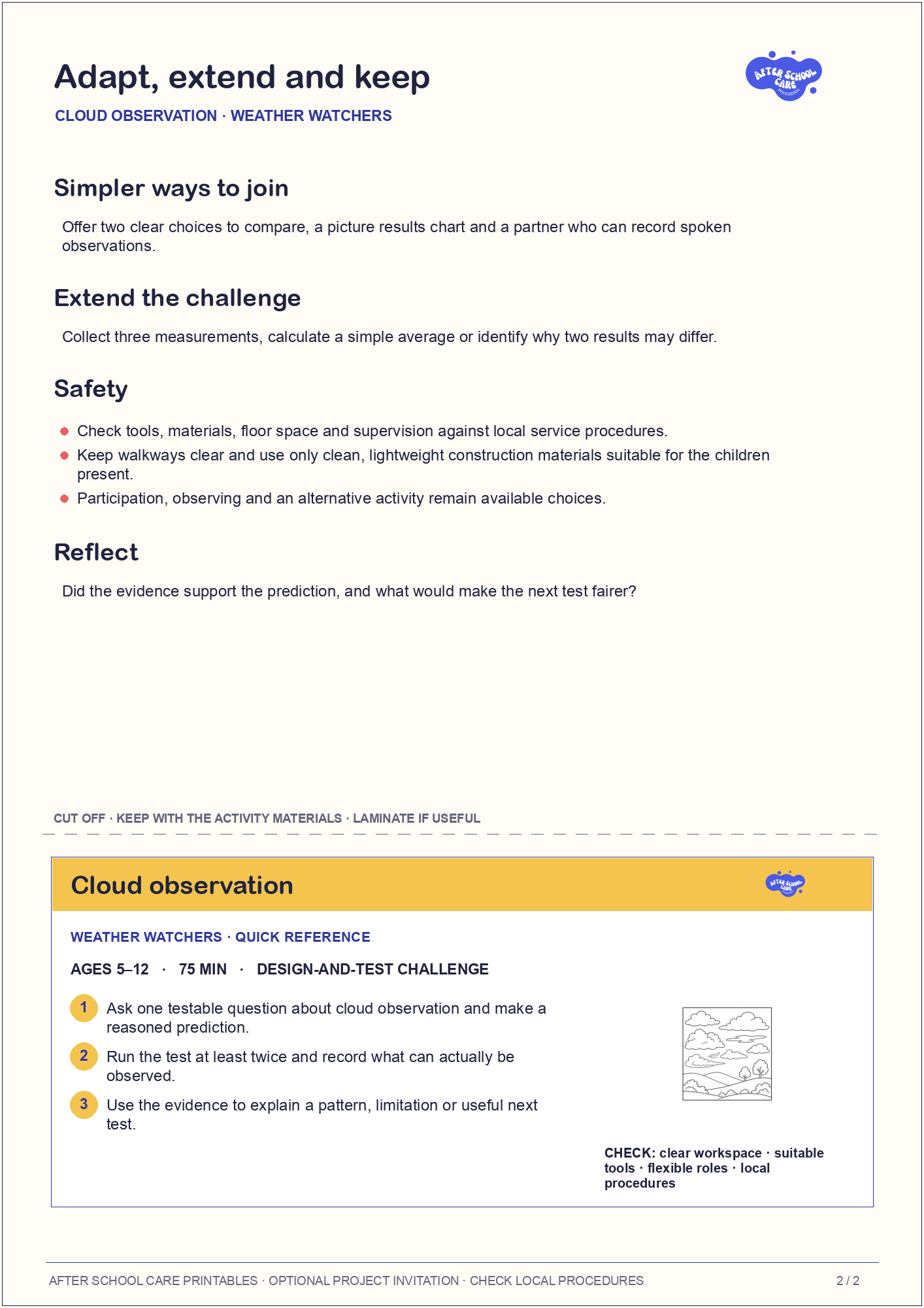 Cloud observation – Weather Watchers Major Activity adaptations and quick-reference card preview