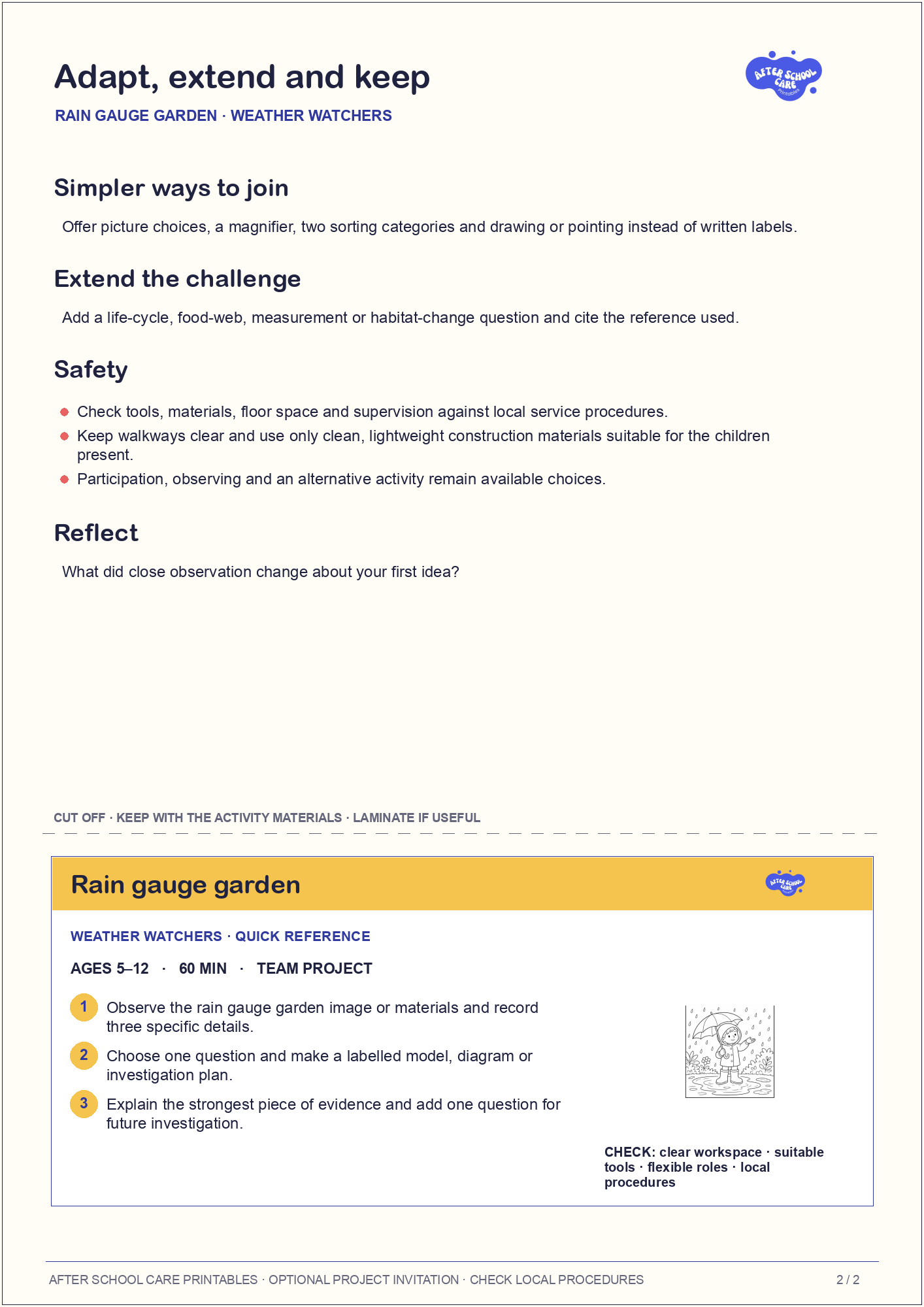 Rain gauge garden – Weather Watchers Major Activity adaptations and quick-reference card preview