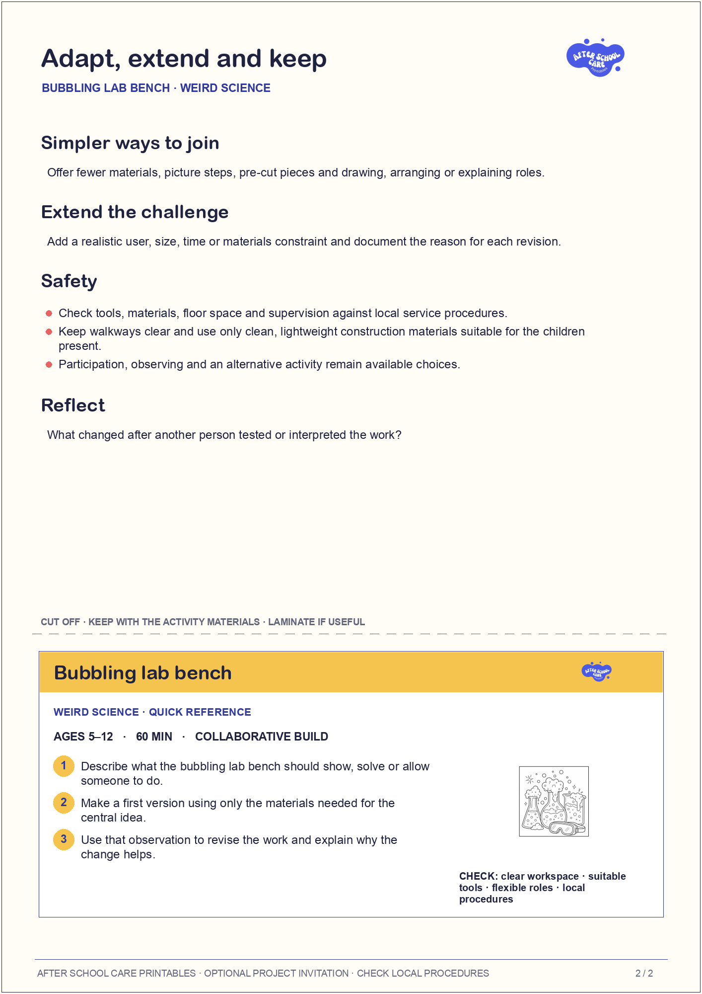 Bubbling lab bench – Weird Science Major Activity adaptations and quick-reference card preview