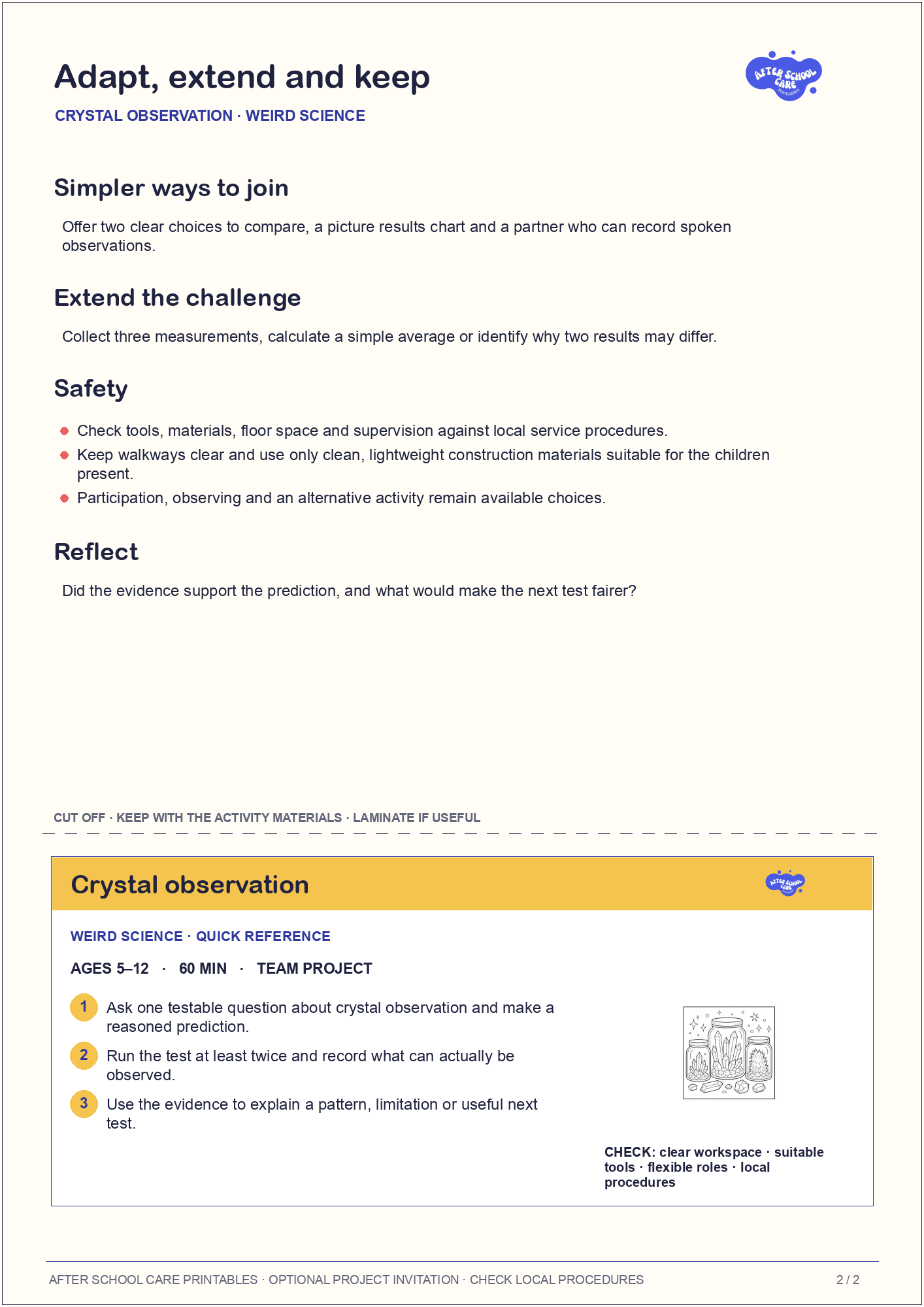 Crystal observation – Weird Science Major Activity adaptations and quick-reference card preview