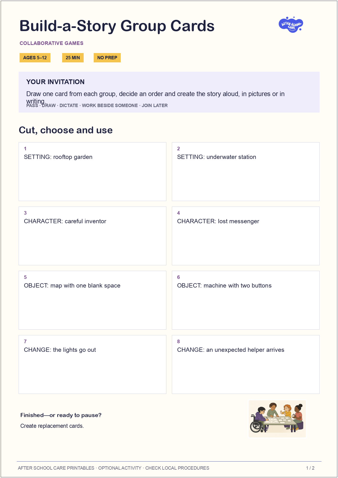 Build-a-Story Group Cards child-facing activity page preview