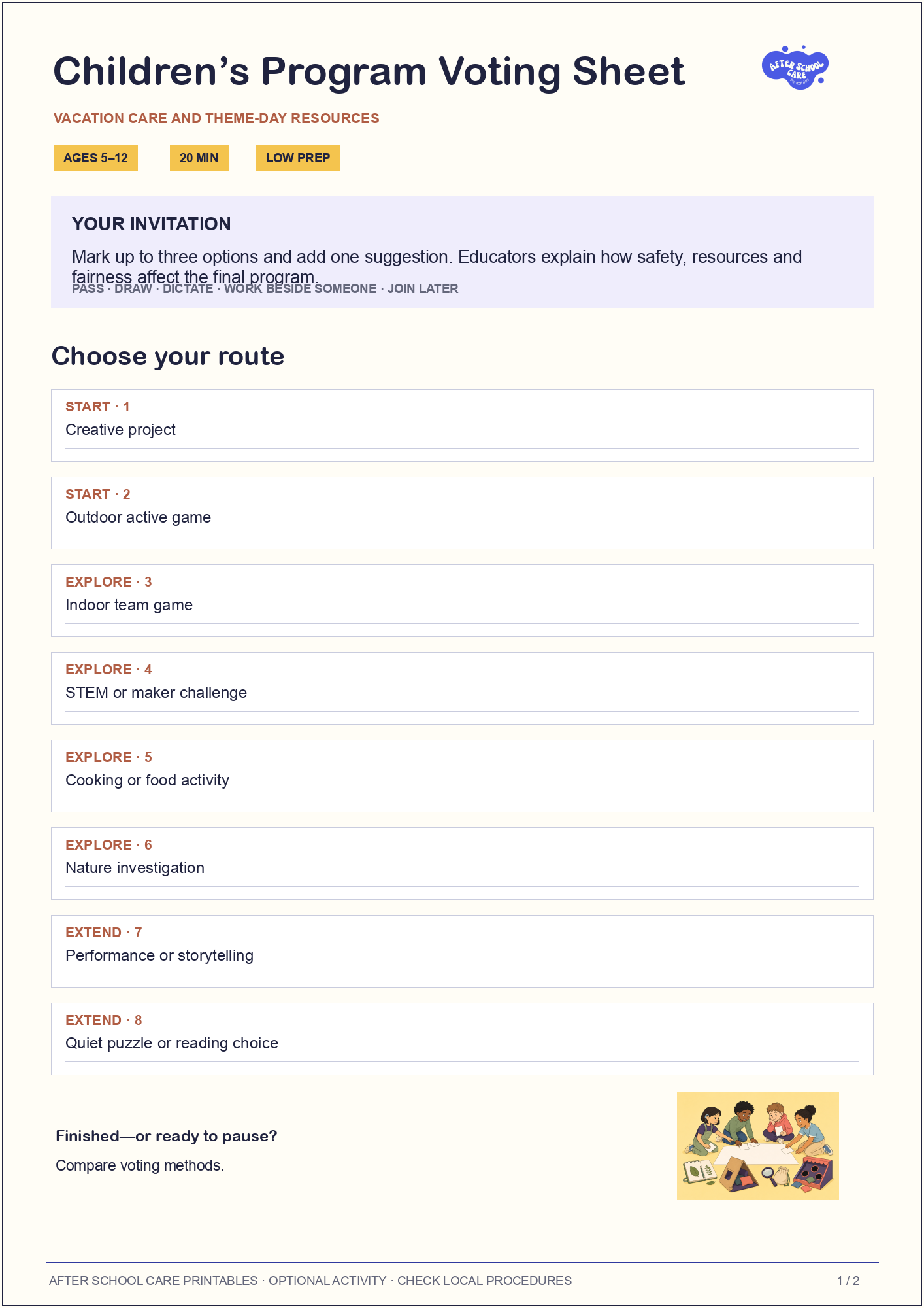 Children’s Program Voting Sheet child-facing activity page preview