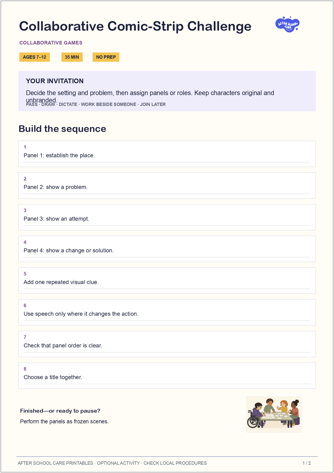 Collaborative Comic-Strip Challenge child-facing activity page preview