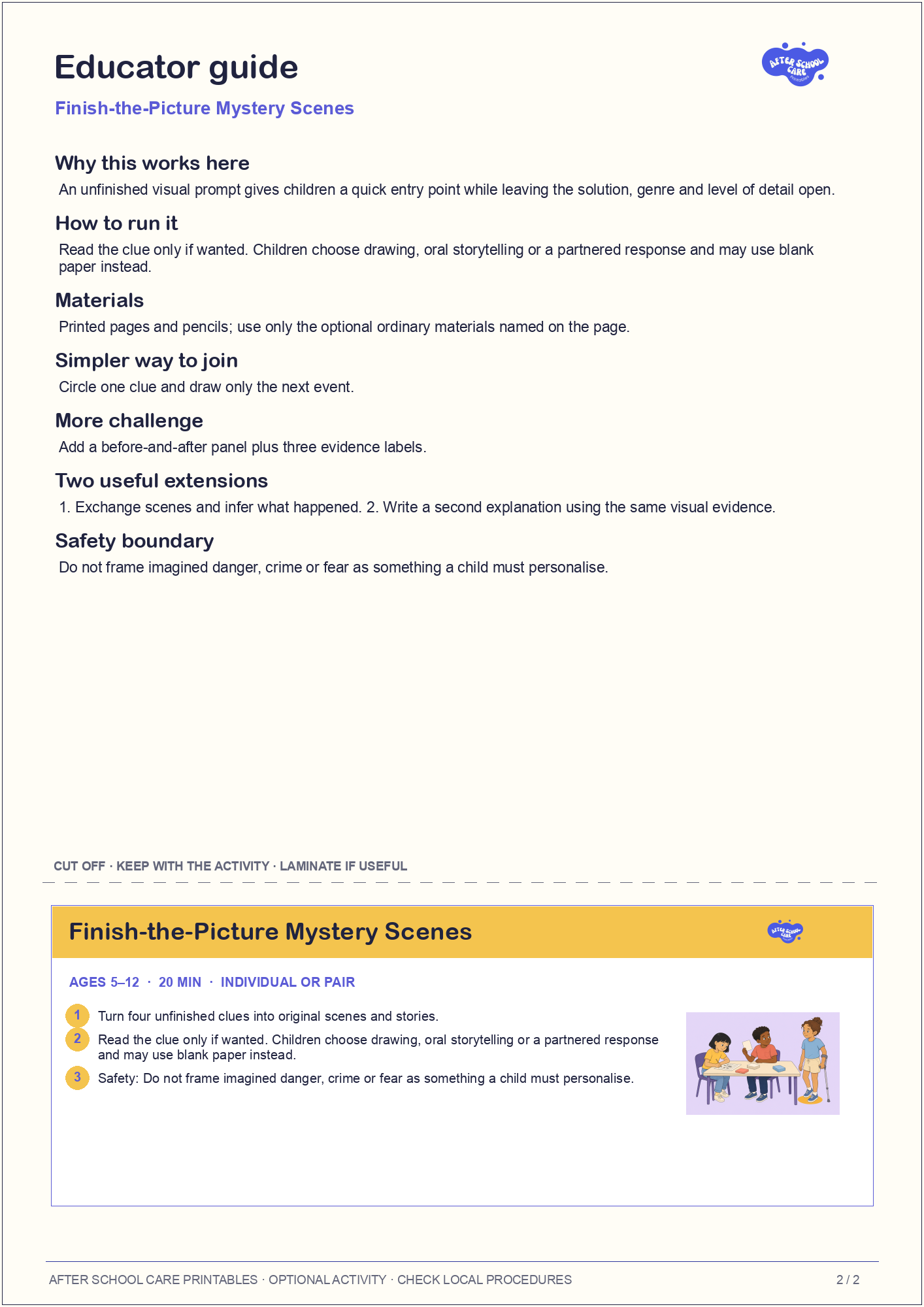 Finish-the-Picture Mystery Scenes educator guide and quick-reference card preview