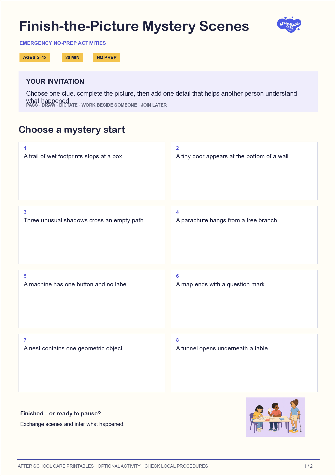 Finish-the-Picture Mystery Scenes child-facing activity page preview