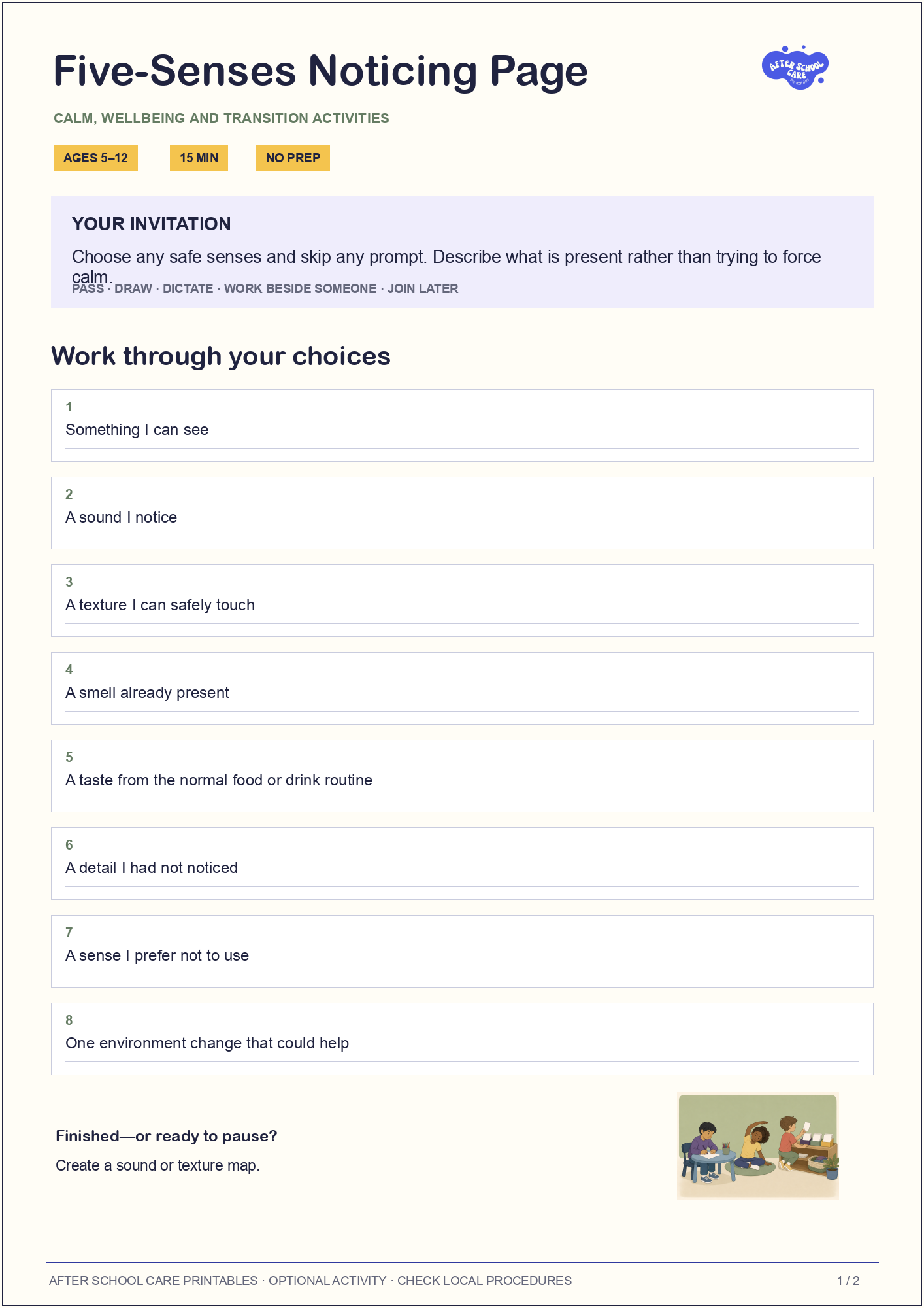 Five-Senses Noticing Page child-facing activity page preview