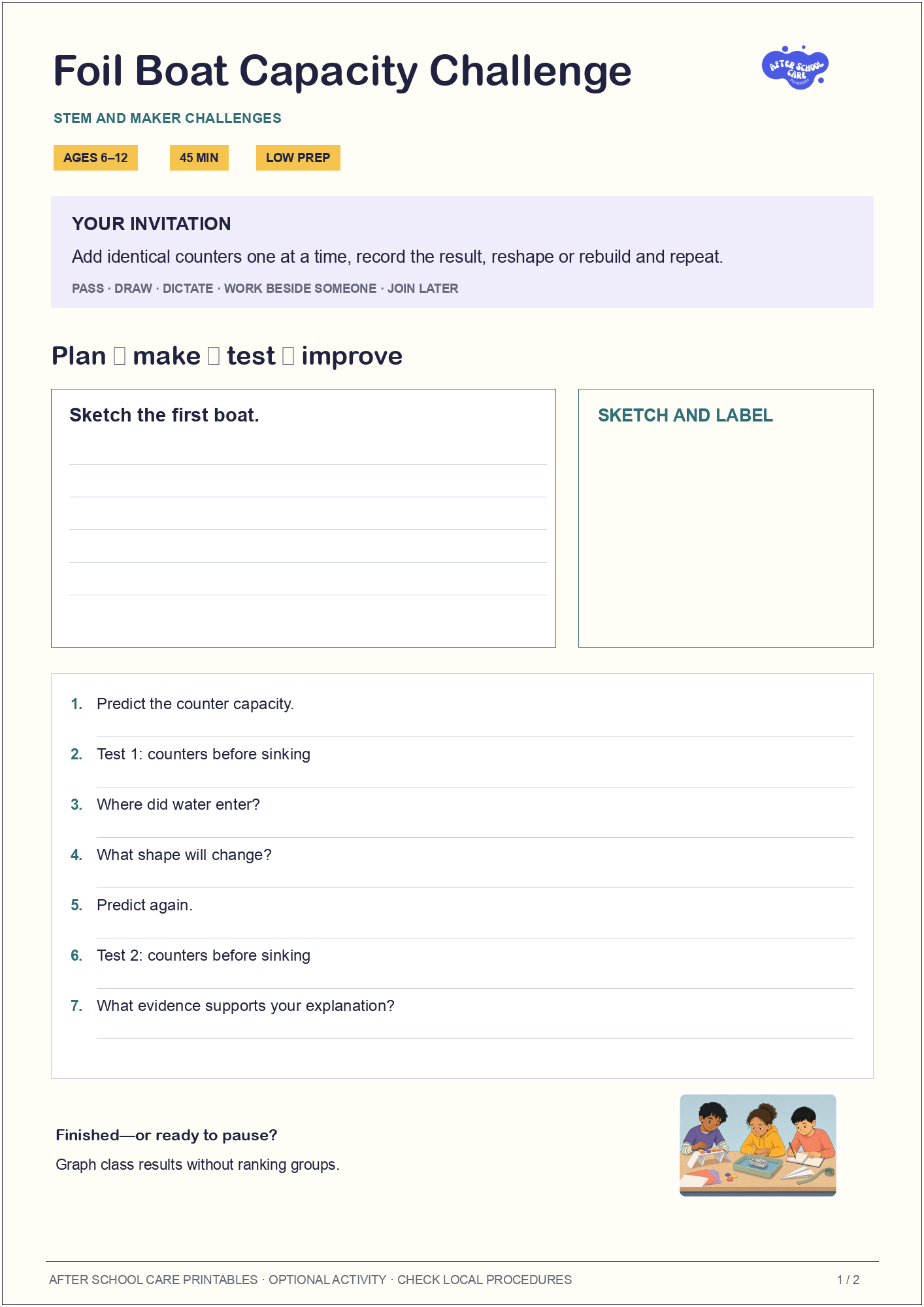 Foil Boat Capacity Challenge child-facing activity page preview