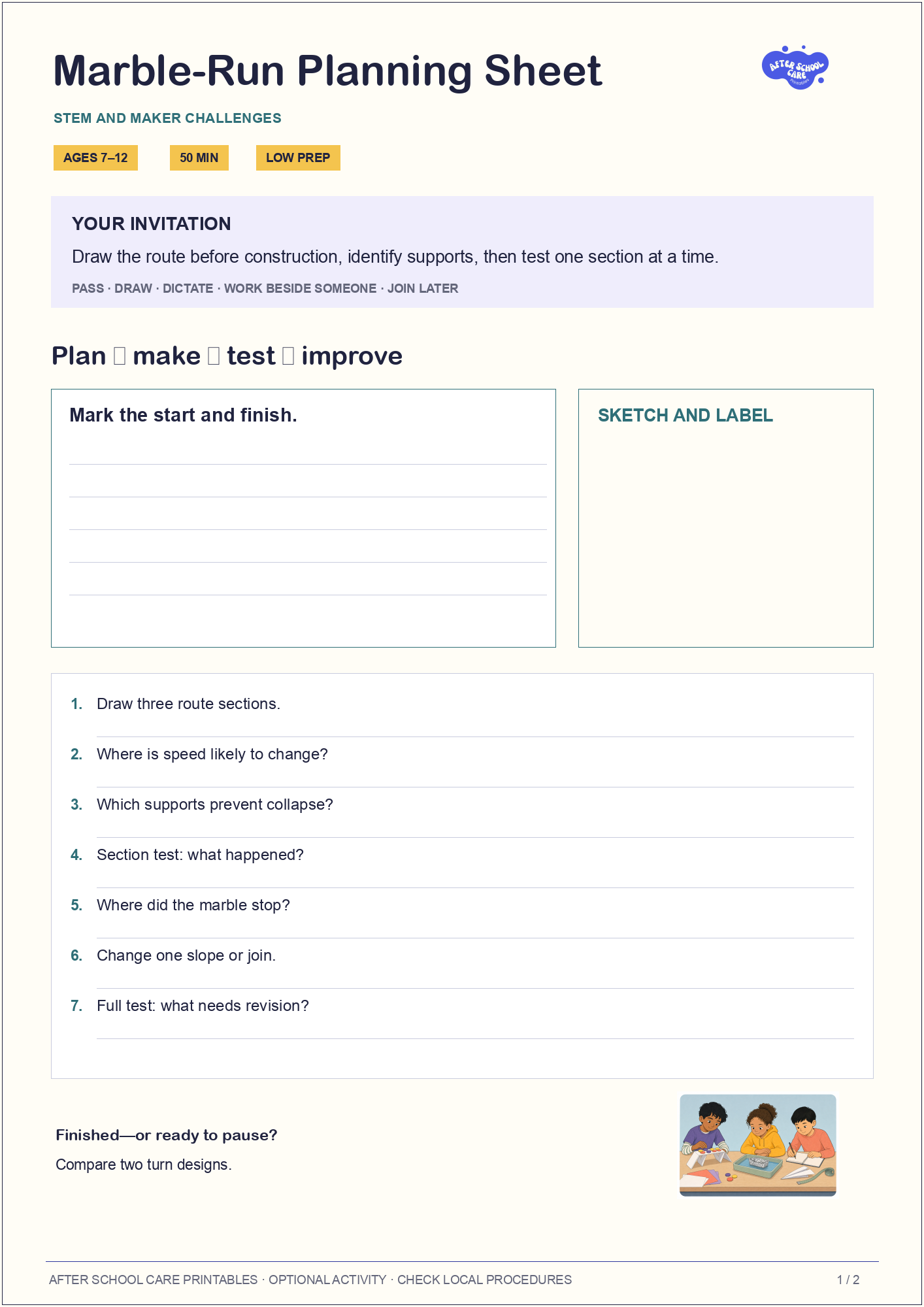 Marble-Run Planning Sheet child-facing activity page preview