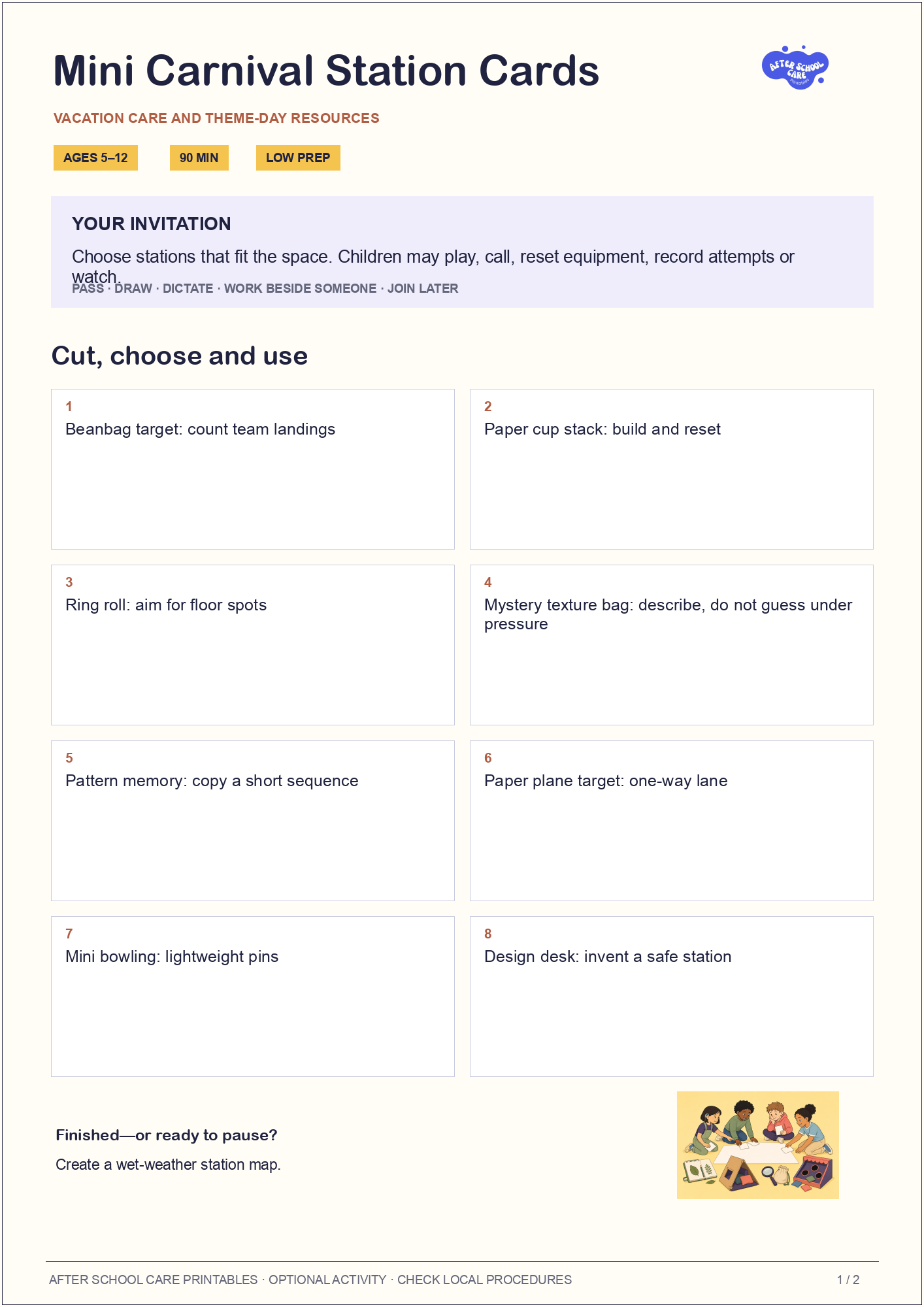 Mini Carnival Station Cards child-facing activity page preview
