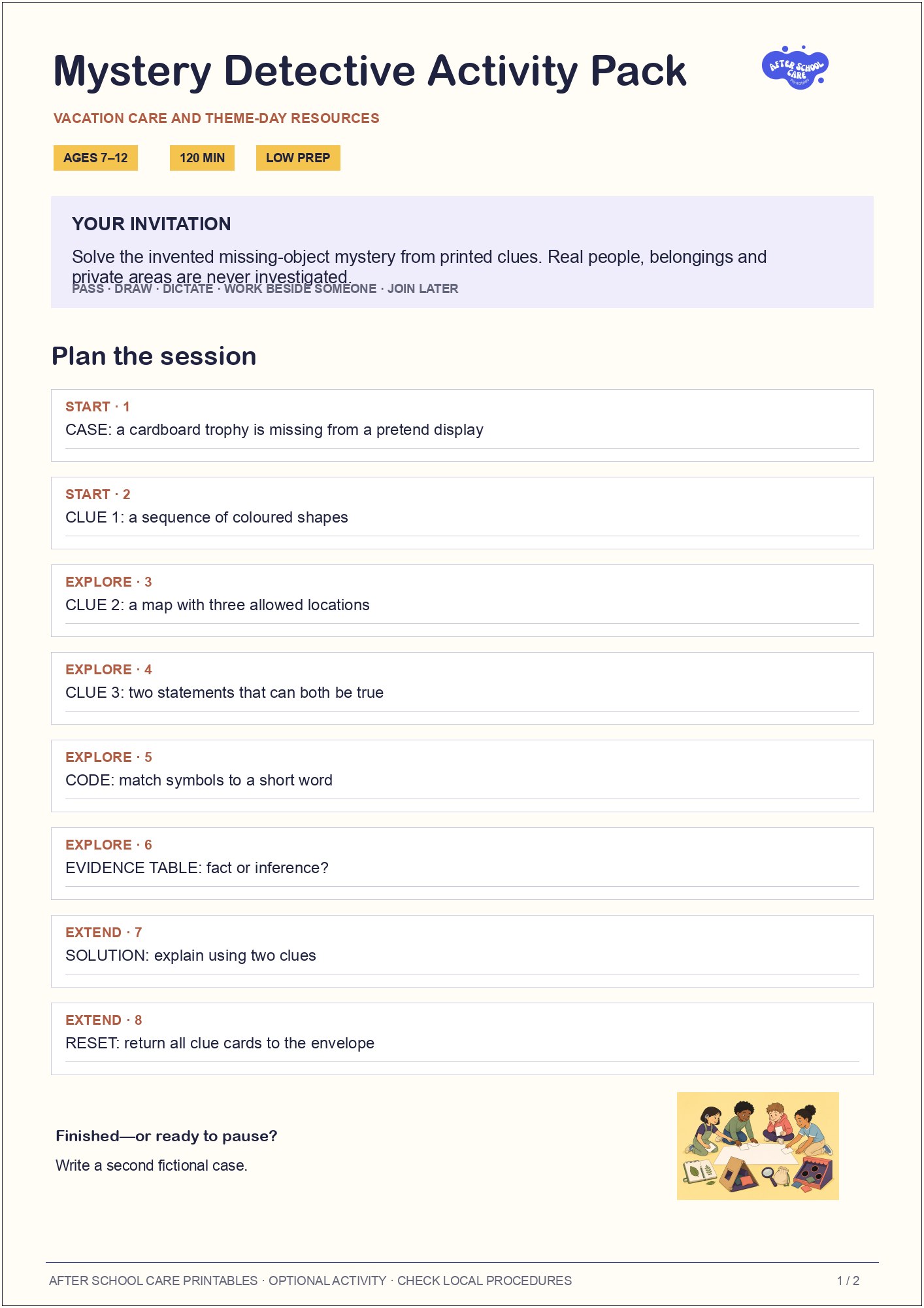 Mystery Detective Activity Pack child-facing activity page preview