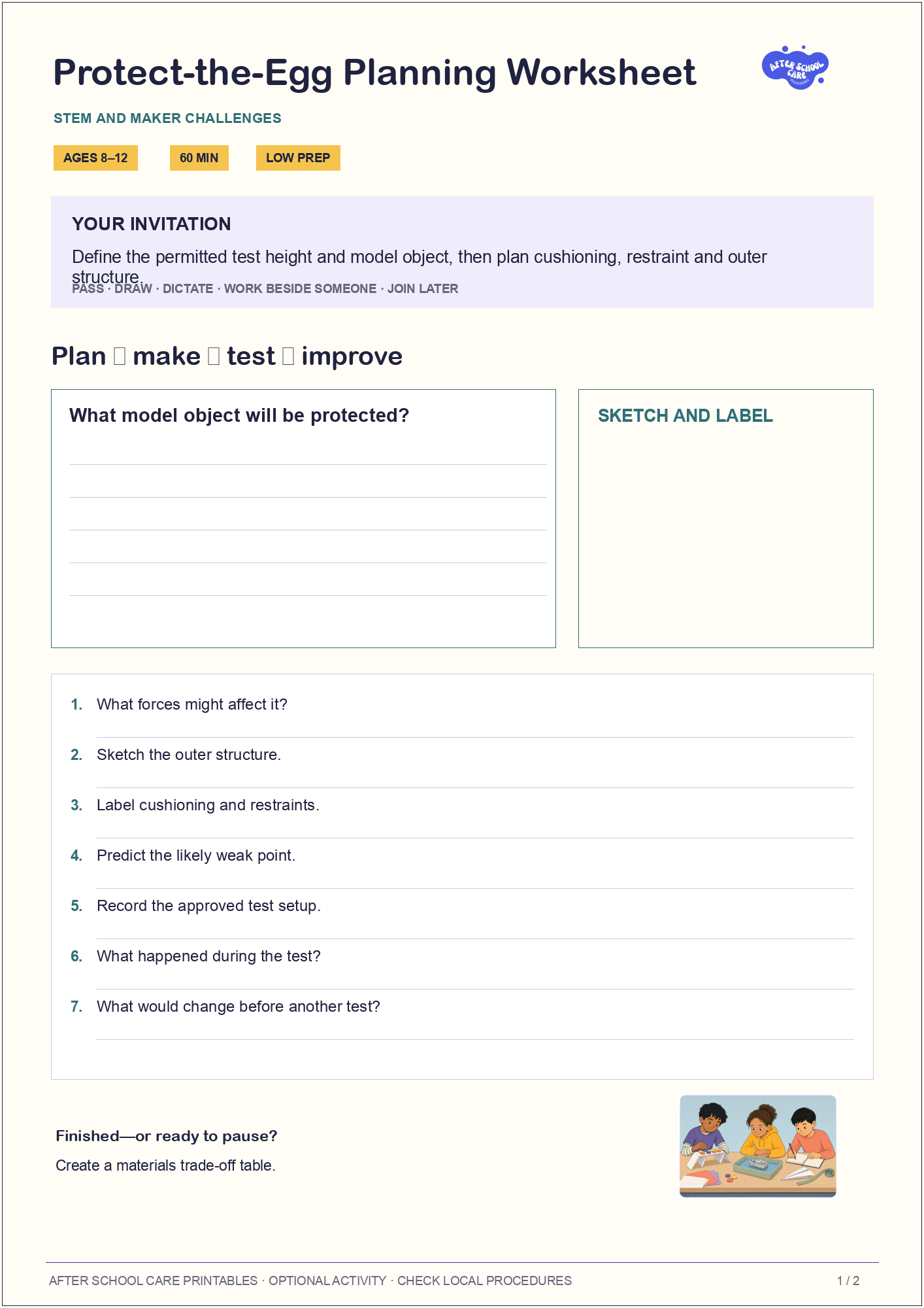 Protect-the-Egg Planning Worksheet child-facing activity page preview