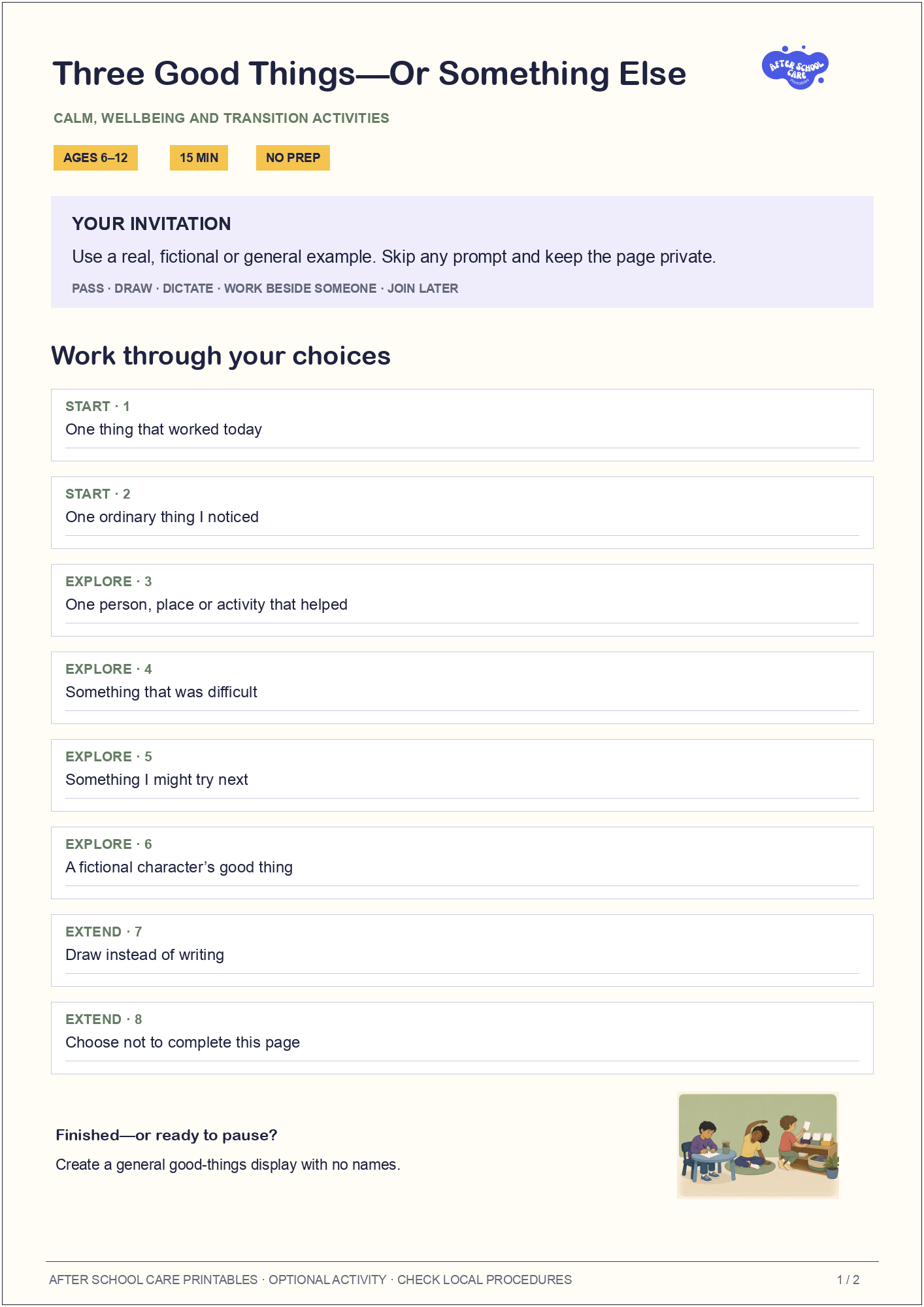 Three Good Things—Or Something Else child-facing activity page preview