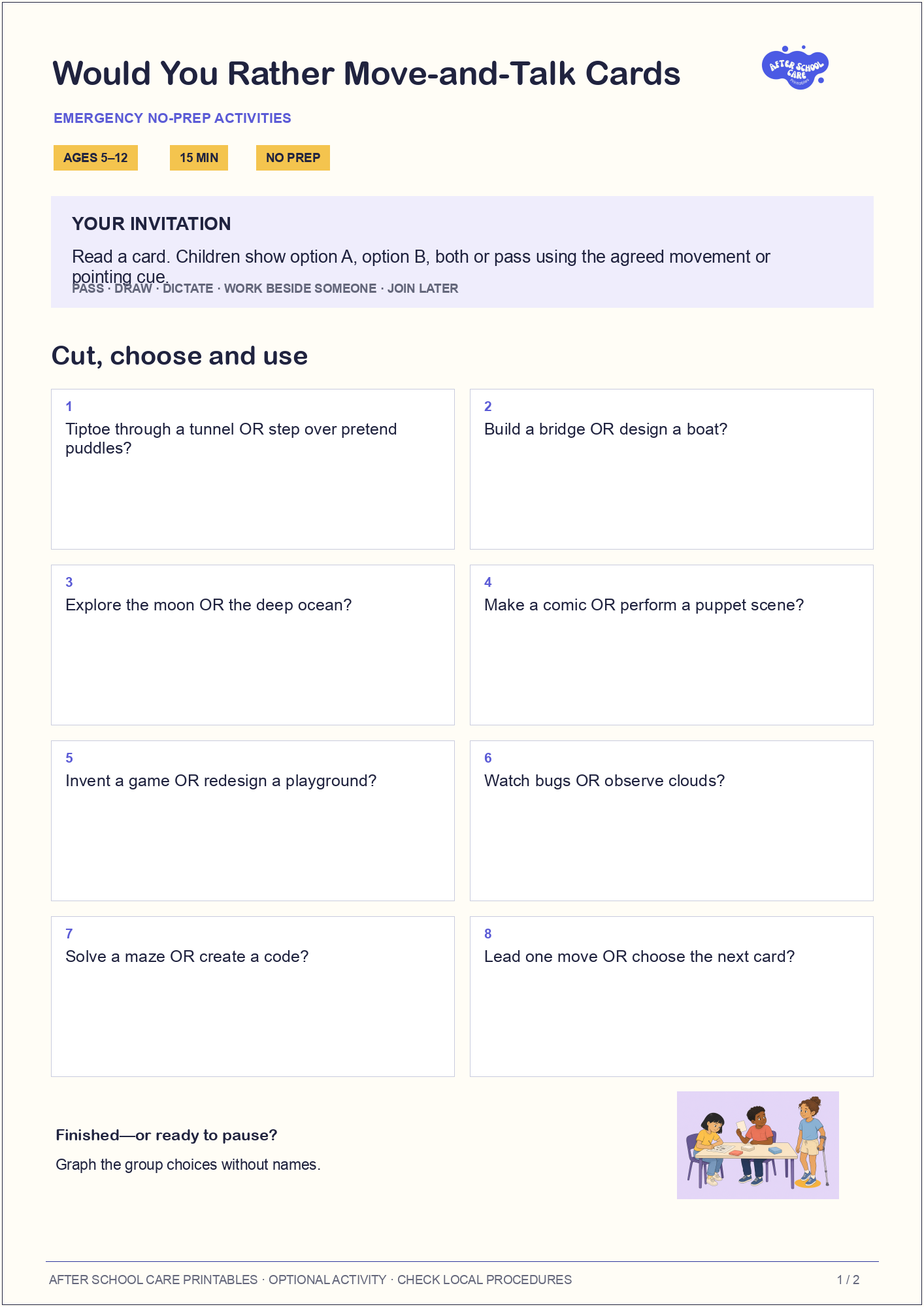 Would You Rather Move-and-Talk Cards child-facing activity page preview