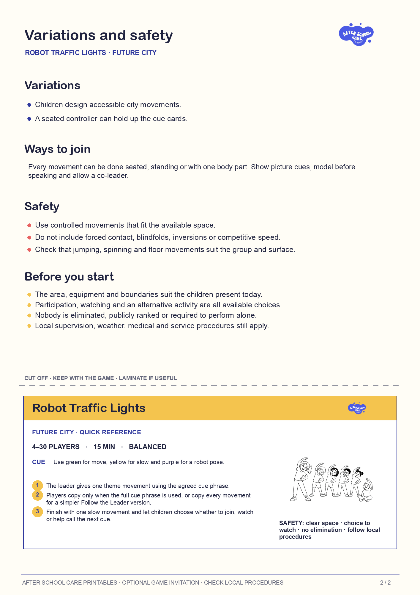 Robot Traffic Lights – Future City Printable Game variations and safety page preview