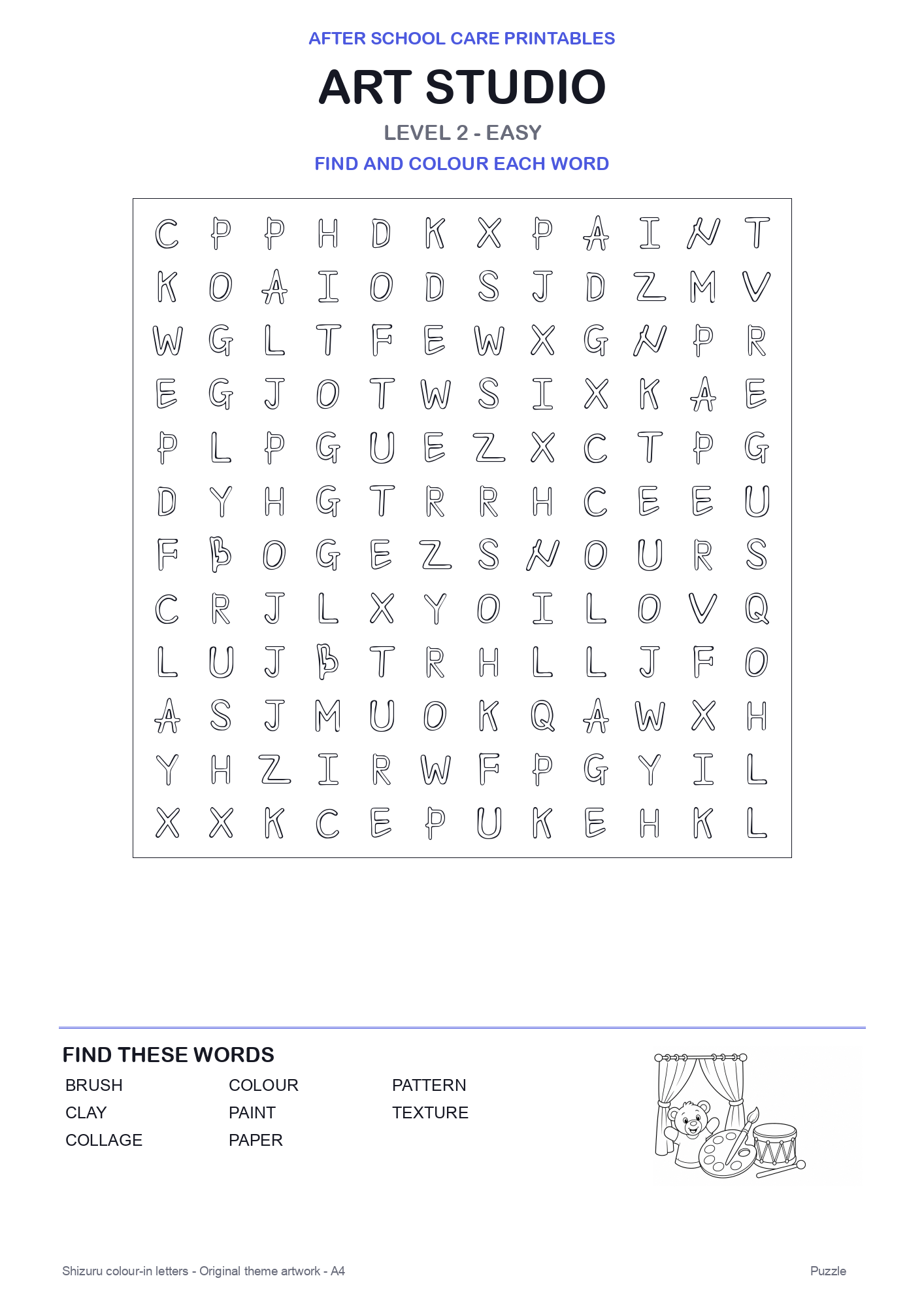 Art Studio Colour-In Word Search Pack level 2 preview