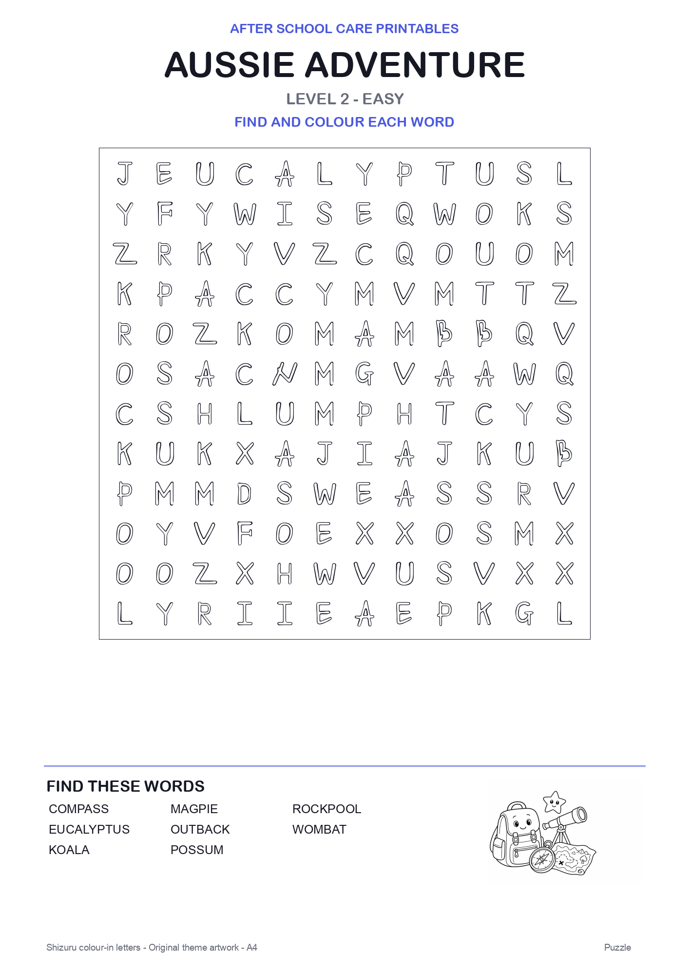 Aussie Adventure Colour-In Word Search Pack level 2 preview