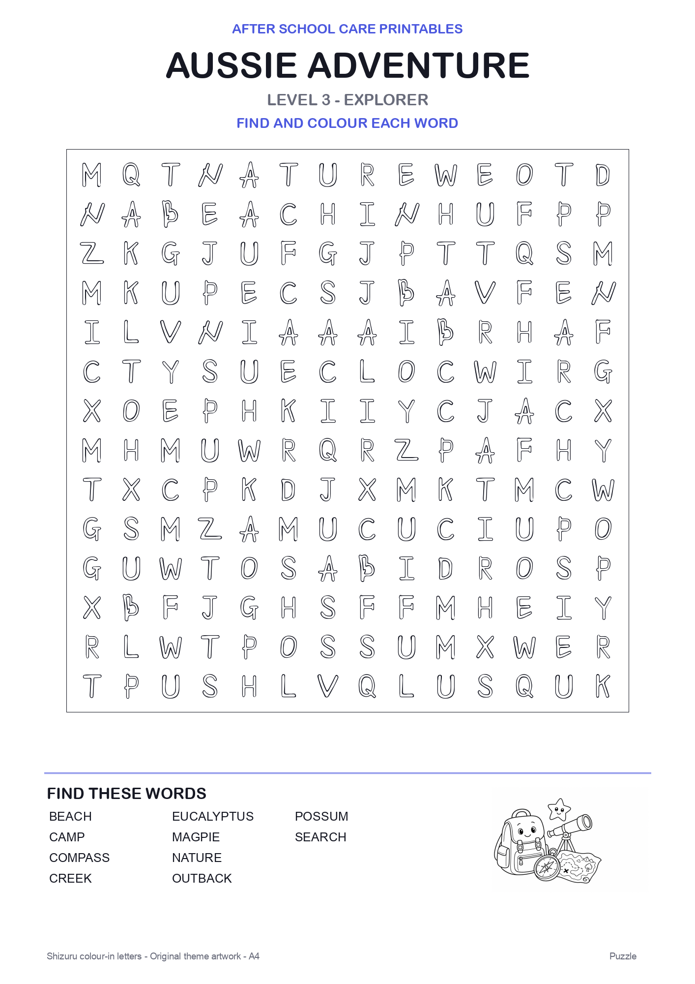 Aussie Adventure Colour-In Word Search Pack level 3 preview