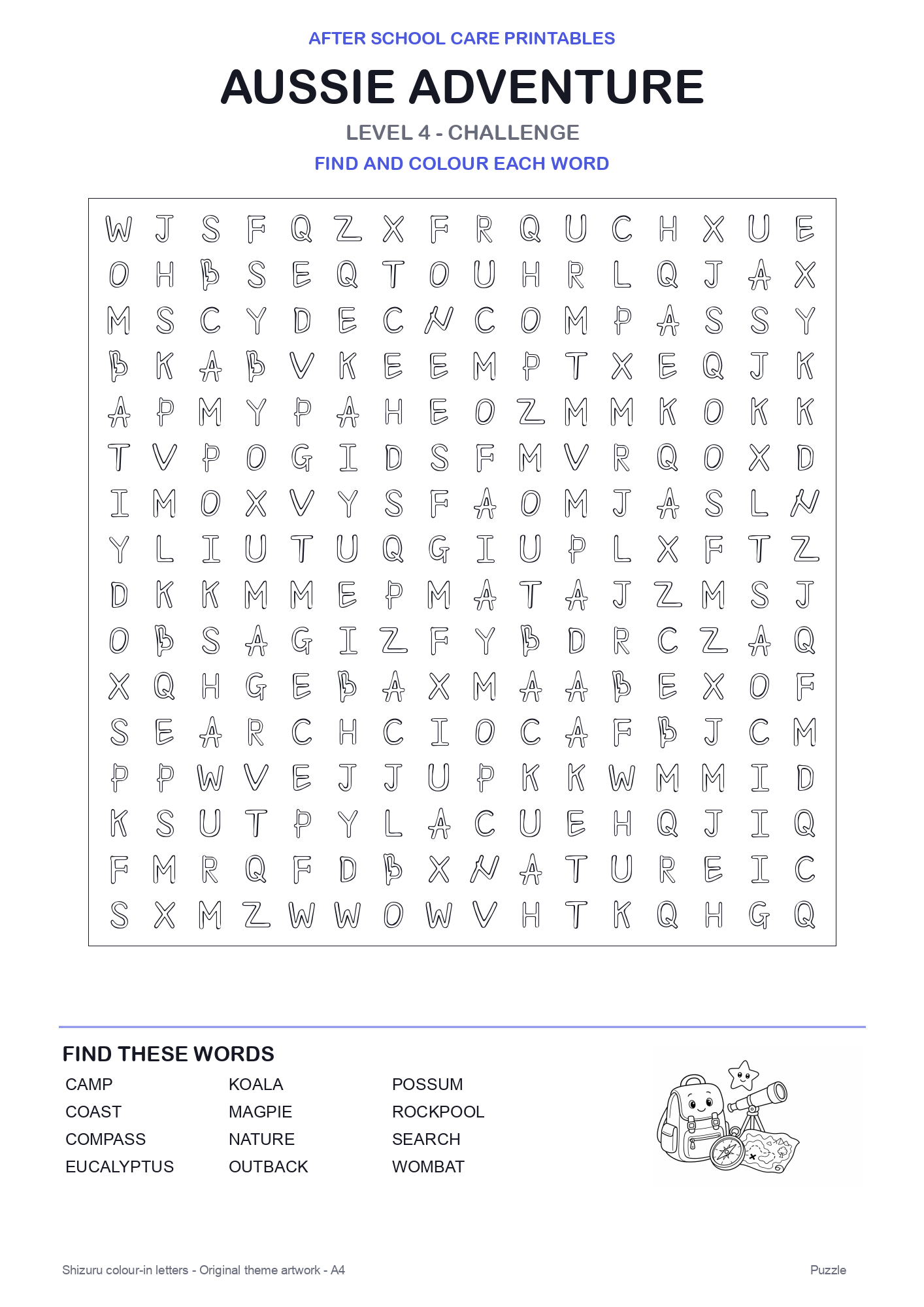 Aussie Adventure Colour-In Word Search Pack level 4 preview