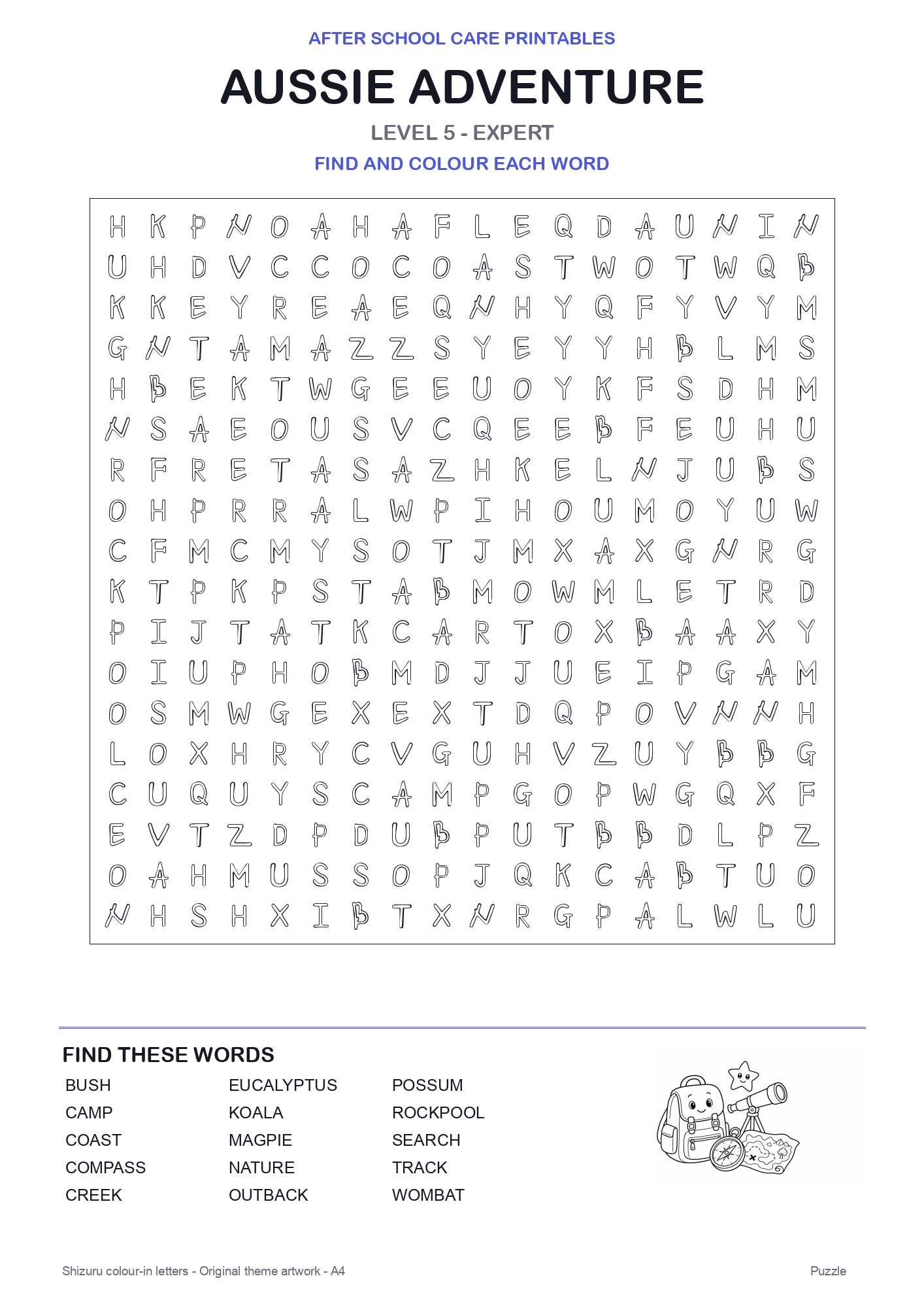 Aussie Adventure Colour-In Word Search Pack level 5 preview