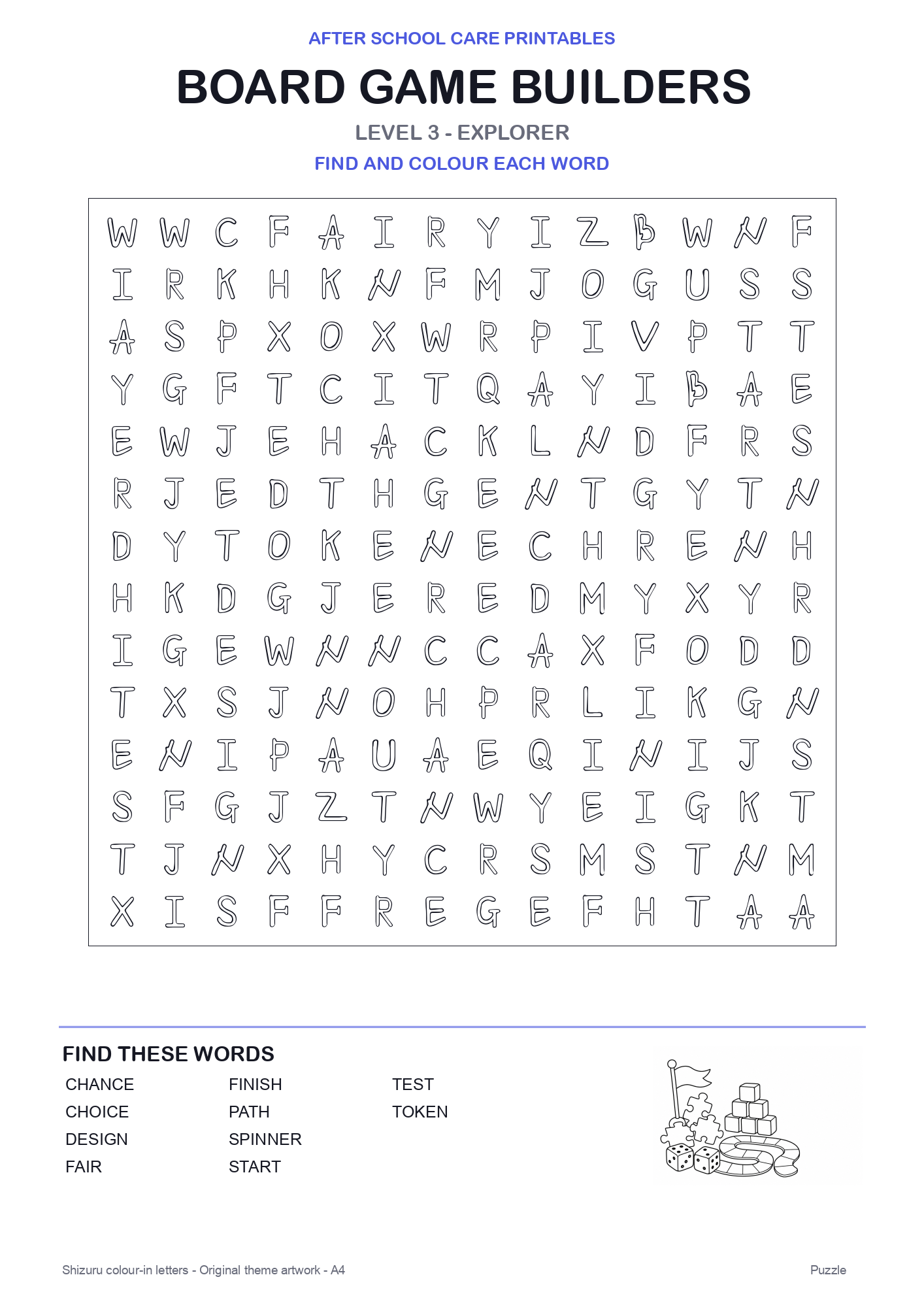 Board Game Builders Colour-In Word Search Pack level 3 preview