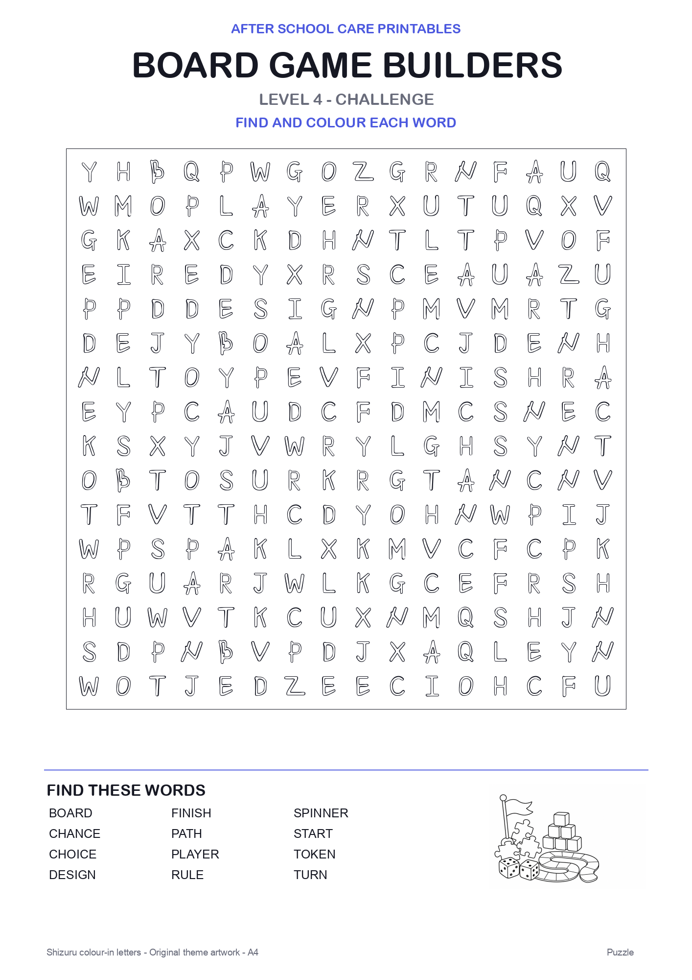 Board Game Builders Colour-In Word Search Pack level 4 preview