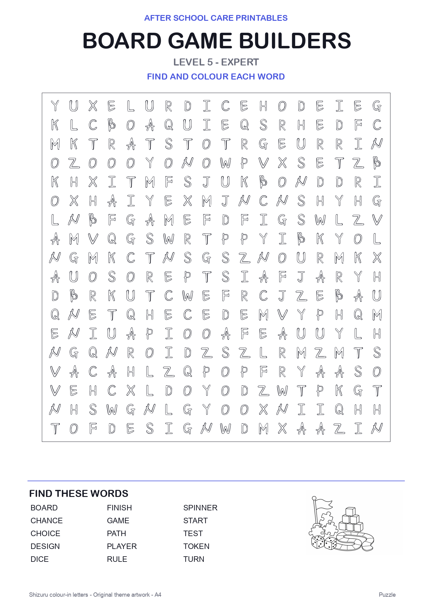 Board Game Builders Colour-In Word Search Pack level 5 preview