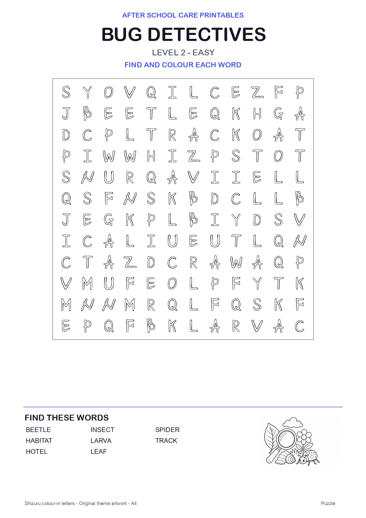 Bug Detectives Colour-In Word Search Pack level 2 preview