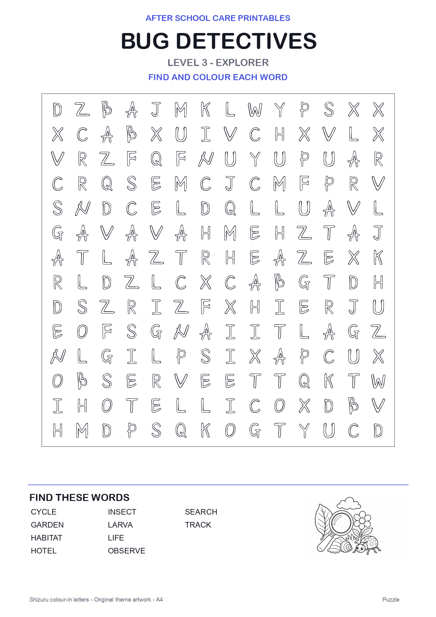Bug Detectives Colour-In Word Search Pack level 3 preview