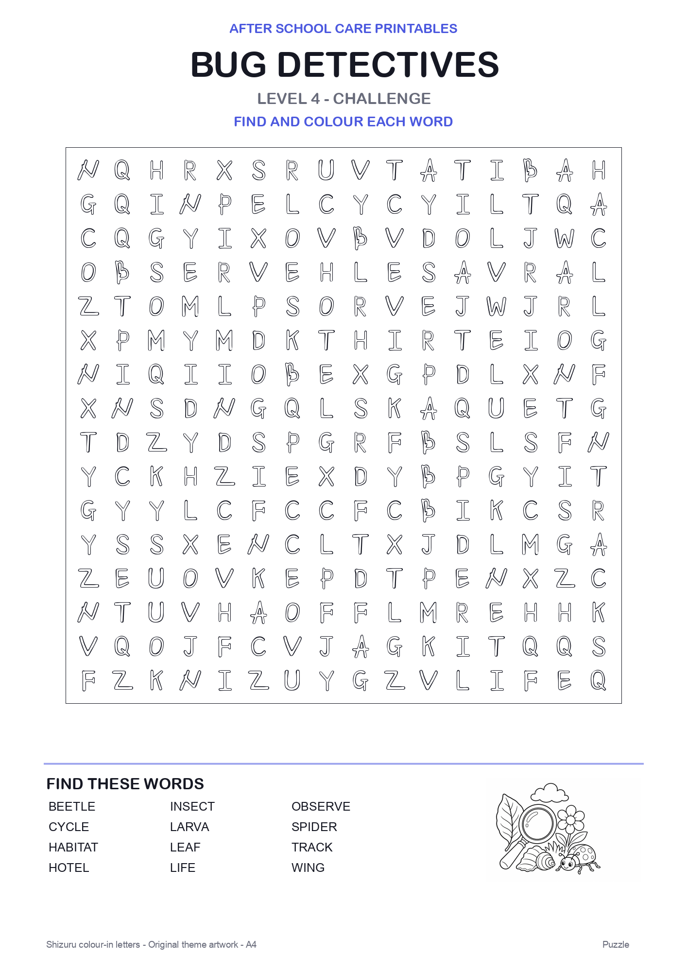 Bug Detectives Colour-In Word Search Pack level 4 preview