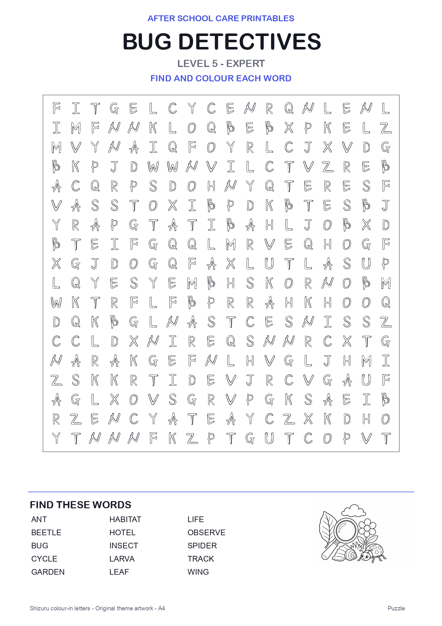 Bug Detectives Colour-In Word Search Pack level 5 preview