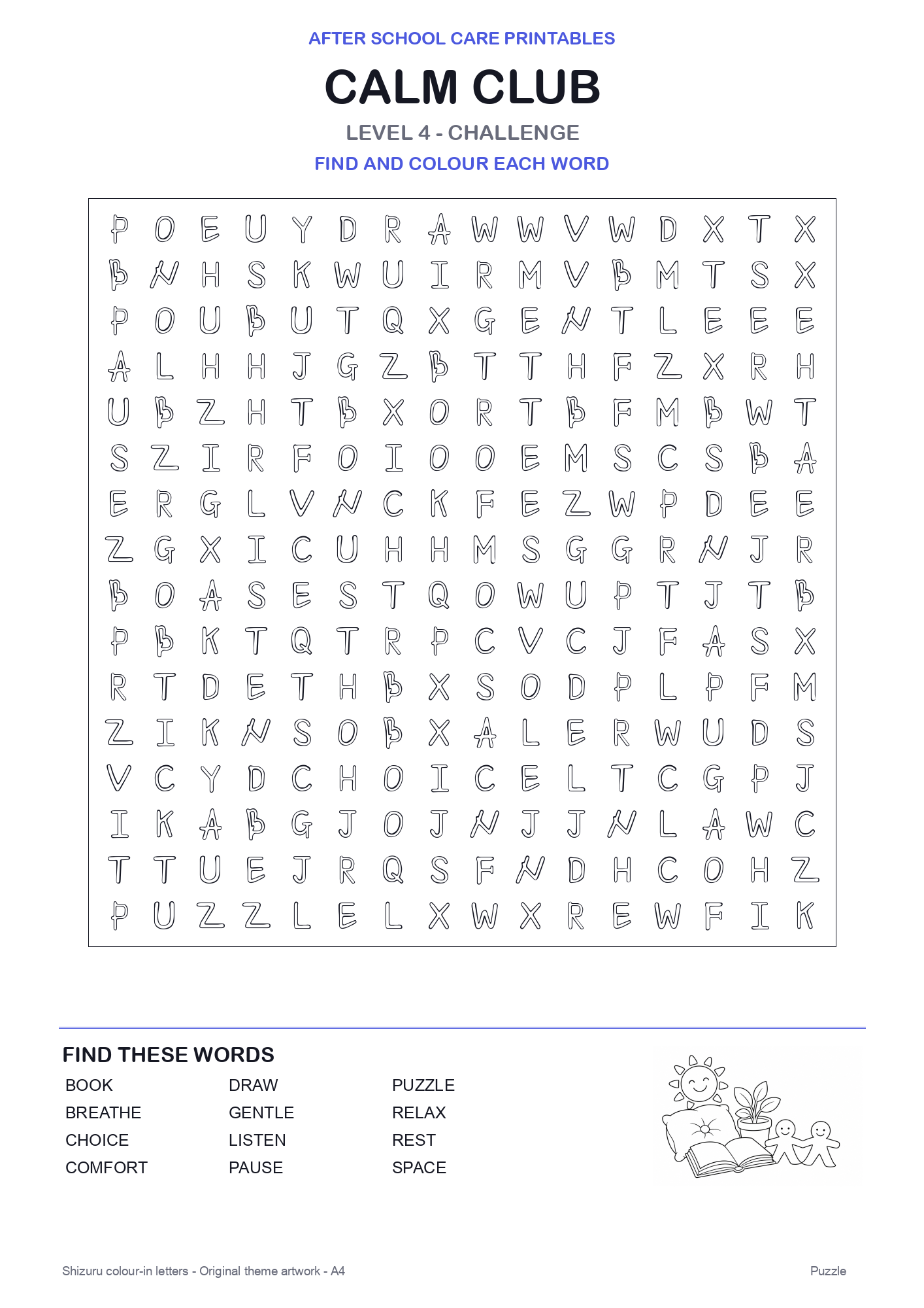 Calm Club Colour-In Word Search Pack level 4 preview