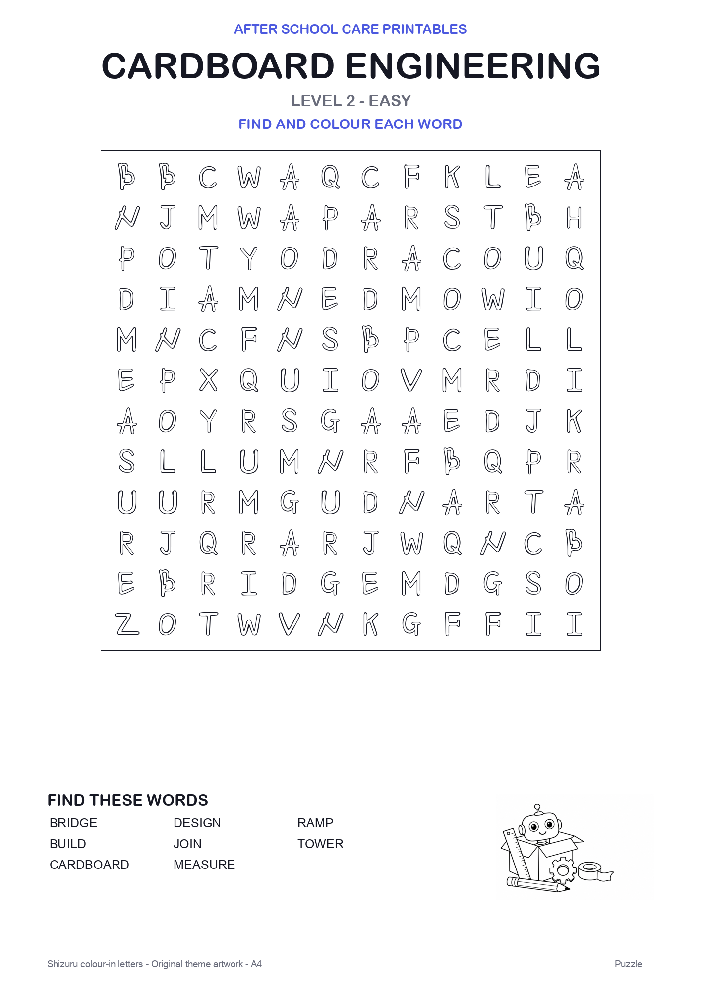 Cardboard Engineering Colour-In Word Search Pack level 2 preview