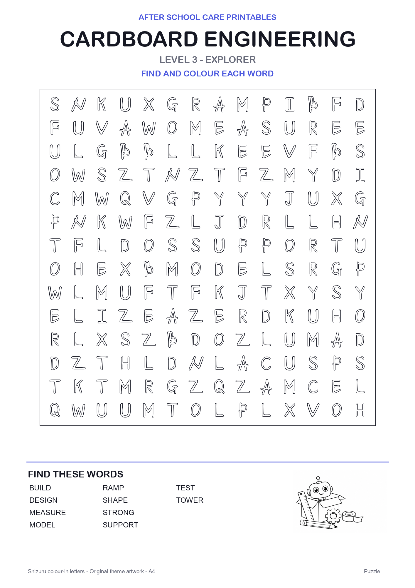 Cardboard Engineering Colour-In Word Search Pack level 3 preview