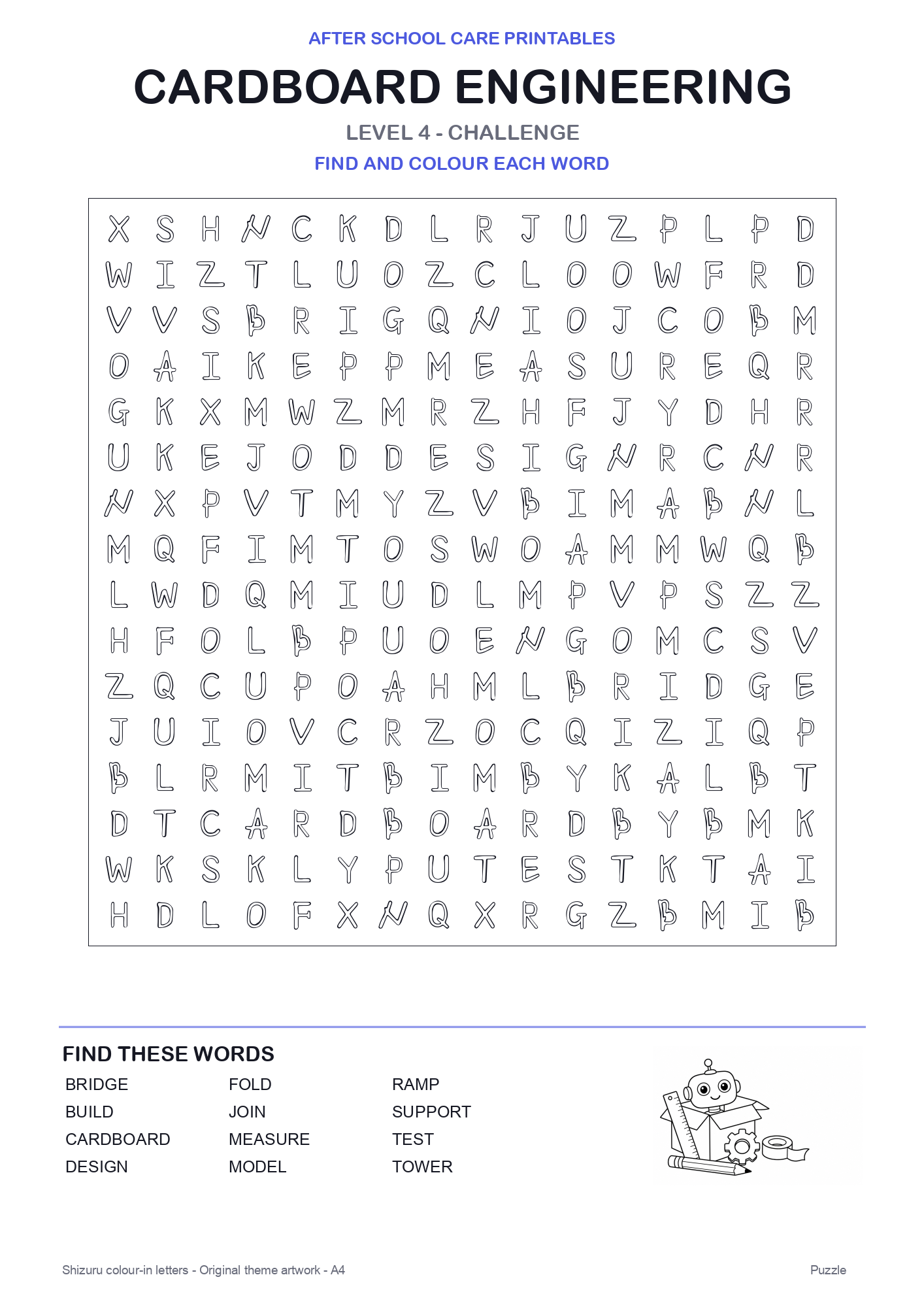 Cardboard Engineering Colour-In Word Search Pack level 4 preview