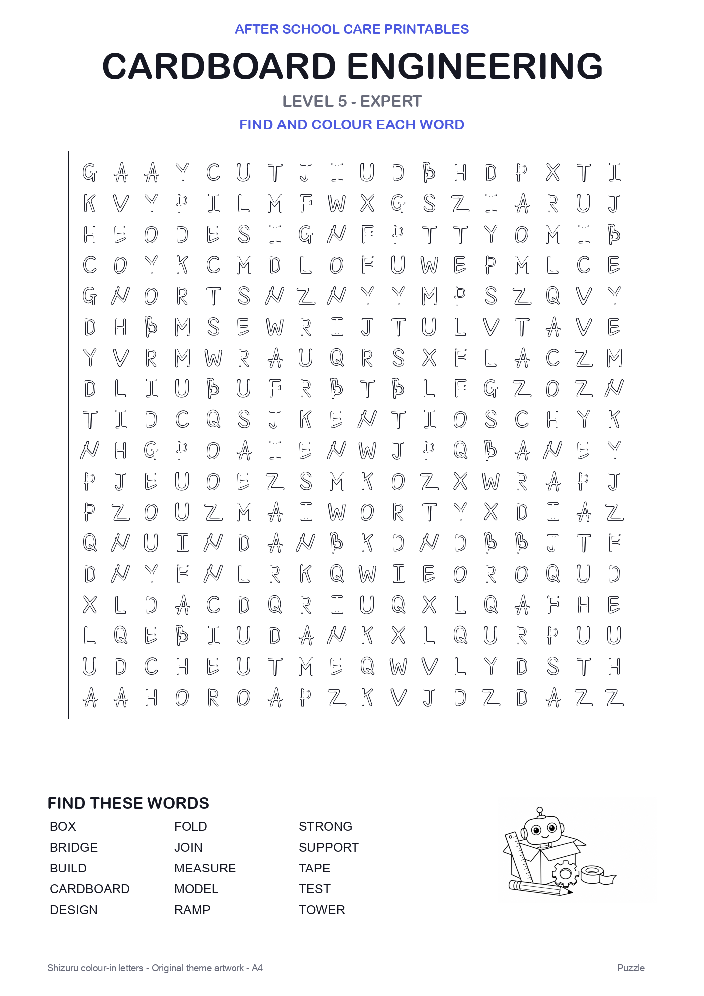 Cardboard Engineering Colour-In Word Search Pack level 5 preview