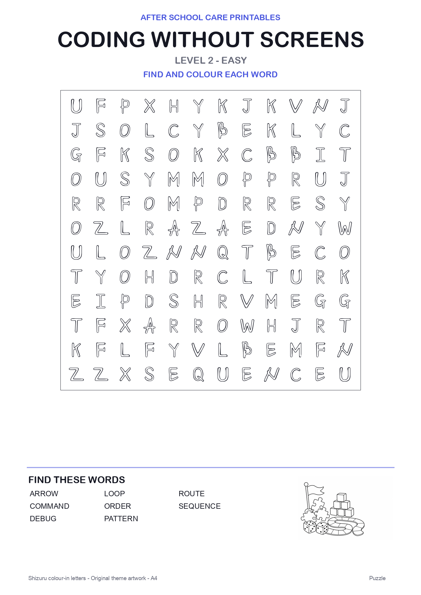 Coding Without Screens Colour-In Word Search Pack level 2 preview